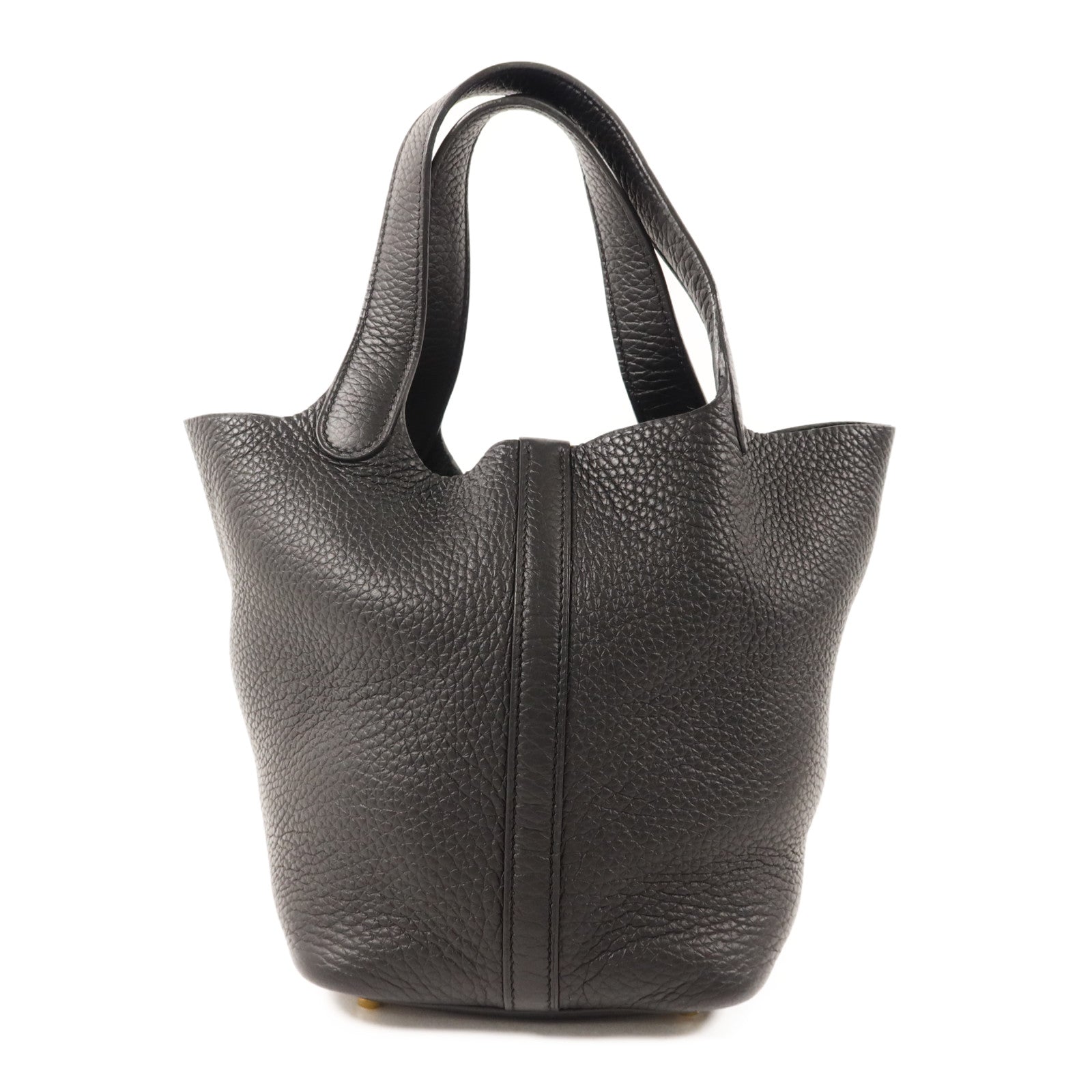 HERMES Clemence皮革Picotin PM金扣手挽袋Noir
