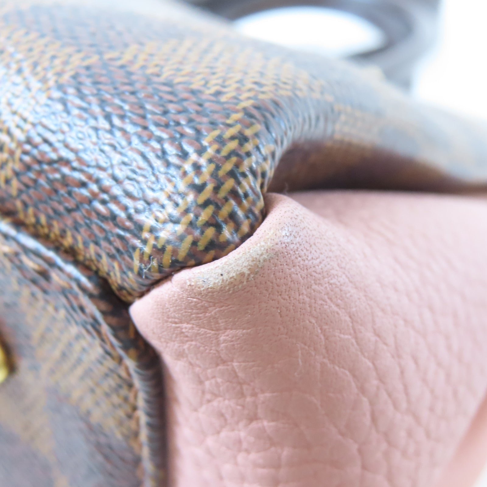 LOUIS VUITTON 【激減優惠】Damier Ebene Normandy金扣手挽肩背兩用袋啡色/粉紅色