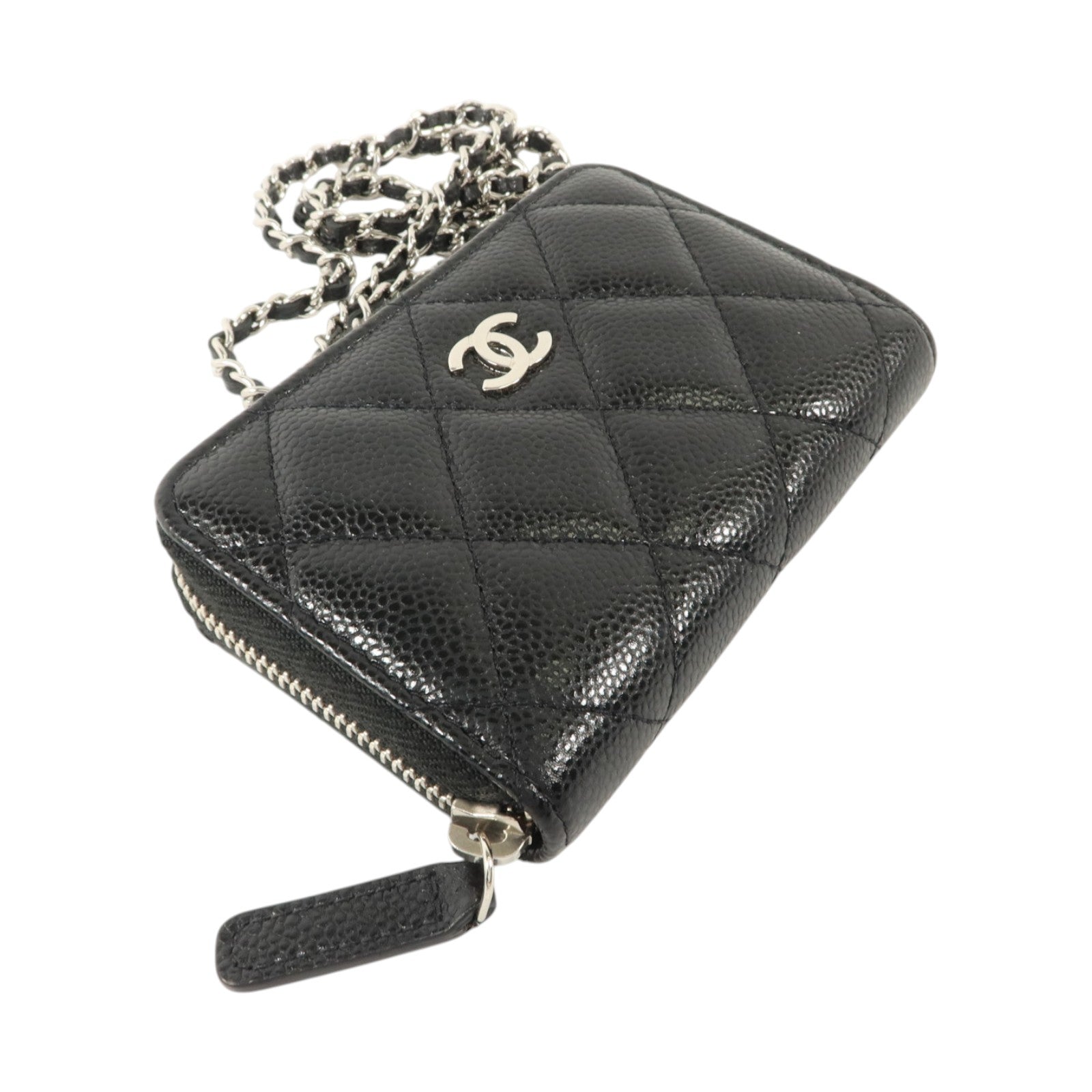 CHANEL 牛皮皮革Classic Zipped Coin Purse With Chain銀扣零錢包