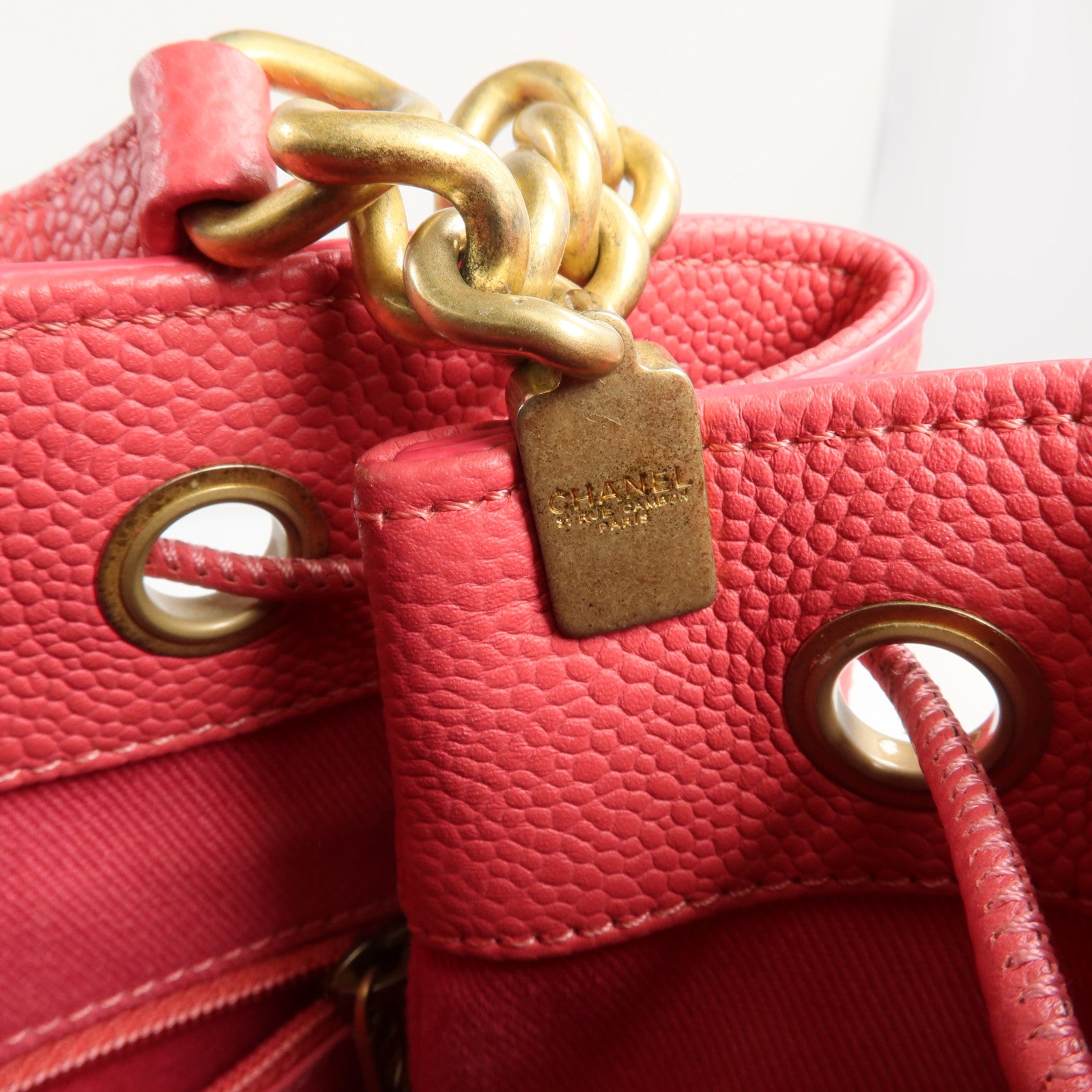 CHANEL 【激減優惠】牛皮皮革Bolsa CC Drawstring金扣手挽肩背兩用袋
