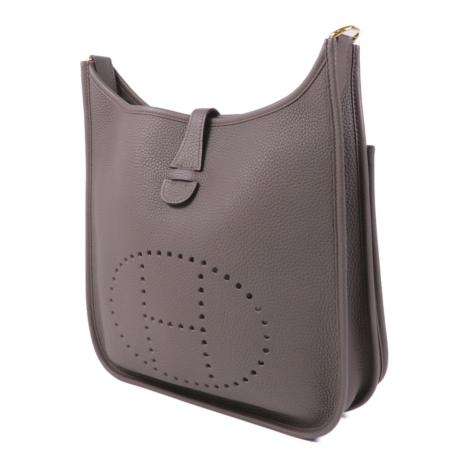HERMES Clemence皮革Evelyne PM金扣肩背袋Gris Etain