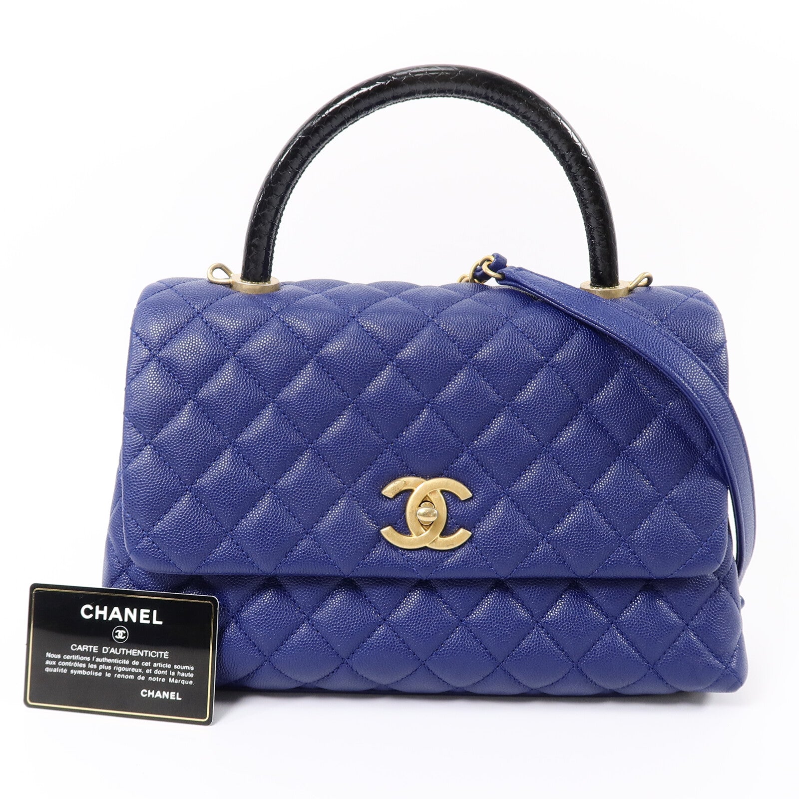 CHANEL 蜥蝪/牛皮皮革Coco Handle Medium鏈帶手挽肩背兩用袋