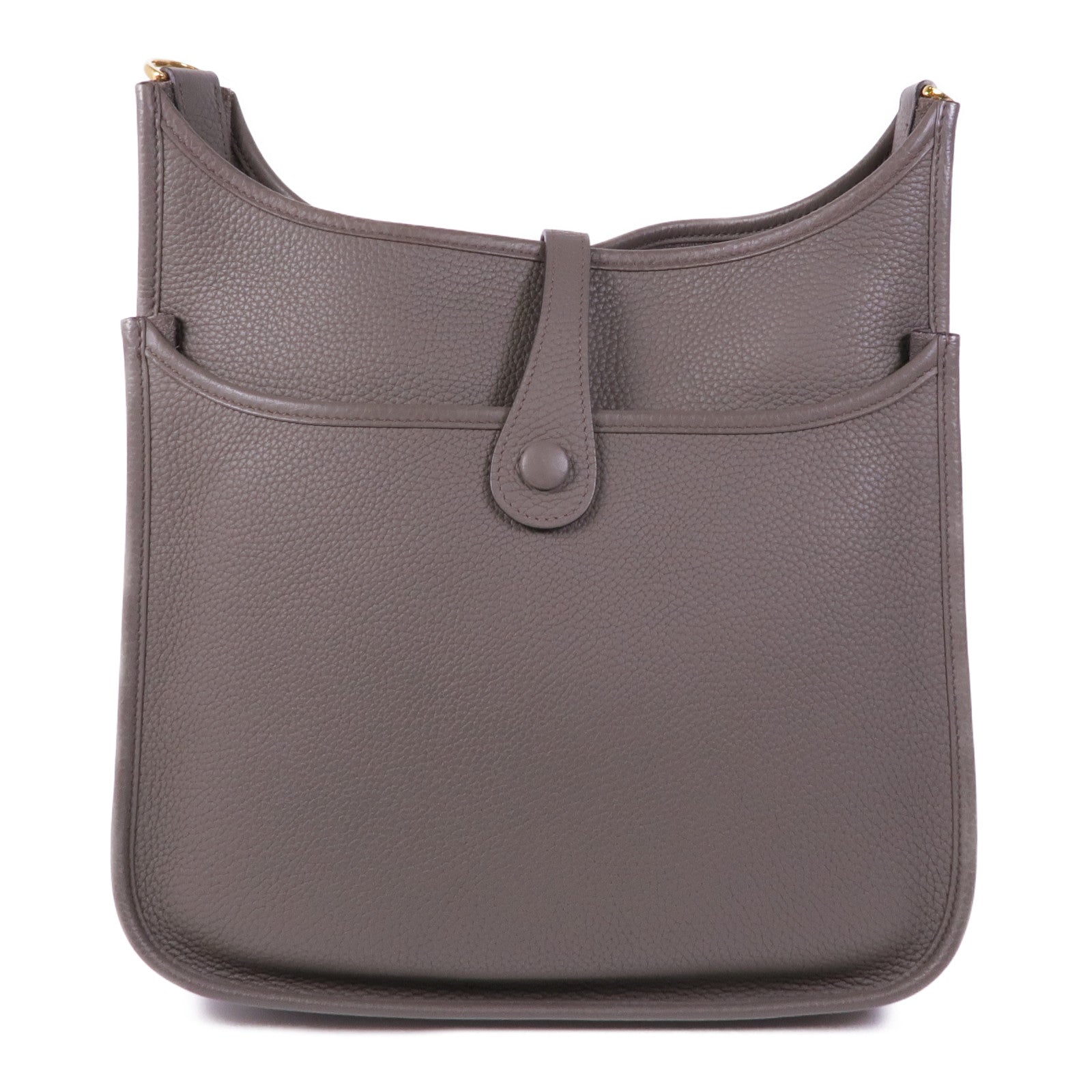 HERMES Clemence皮革Evelyne PM金扣肩背袋Gris Etain