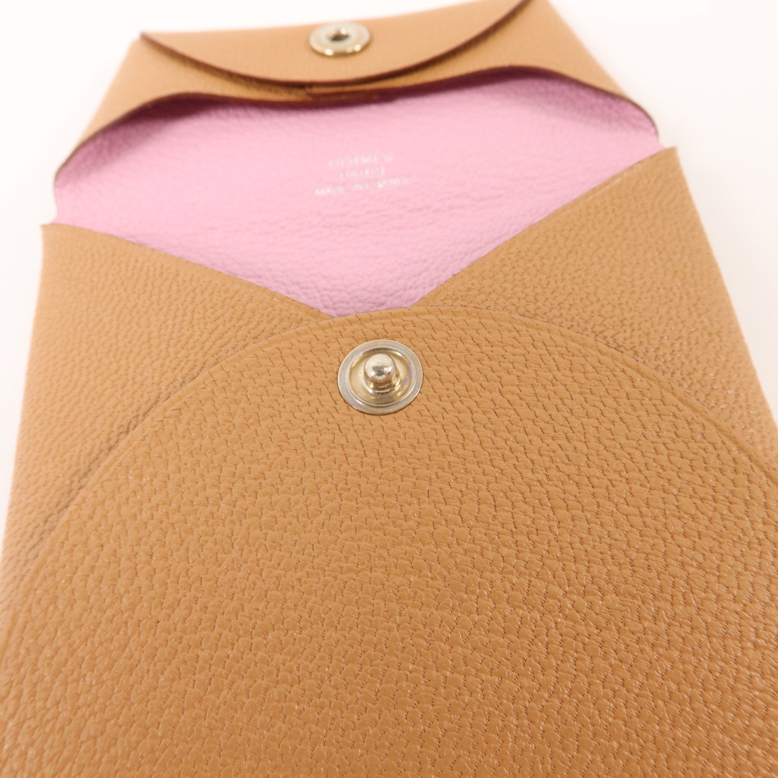 HERMES Chevre皮革/Mysore皮革Bastia零錢包Quebracho/Mauve Sylvestre
