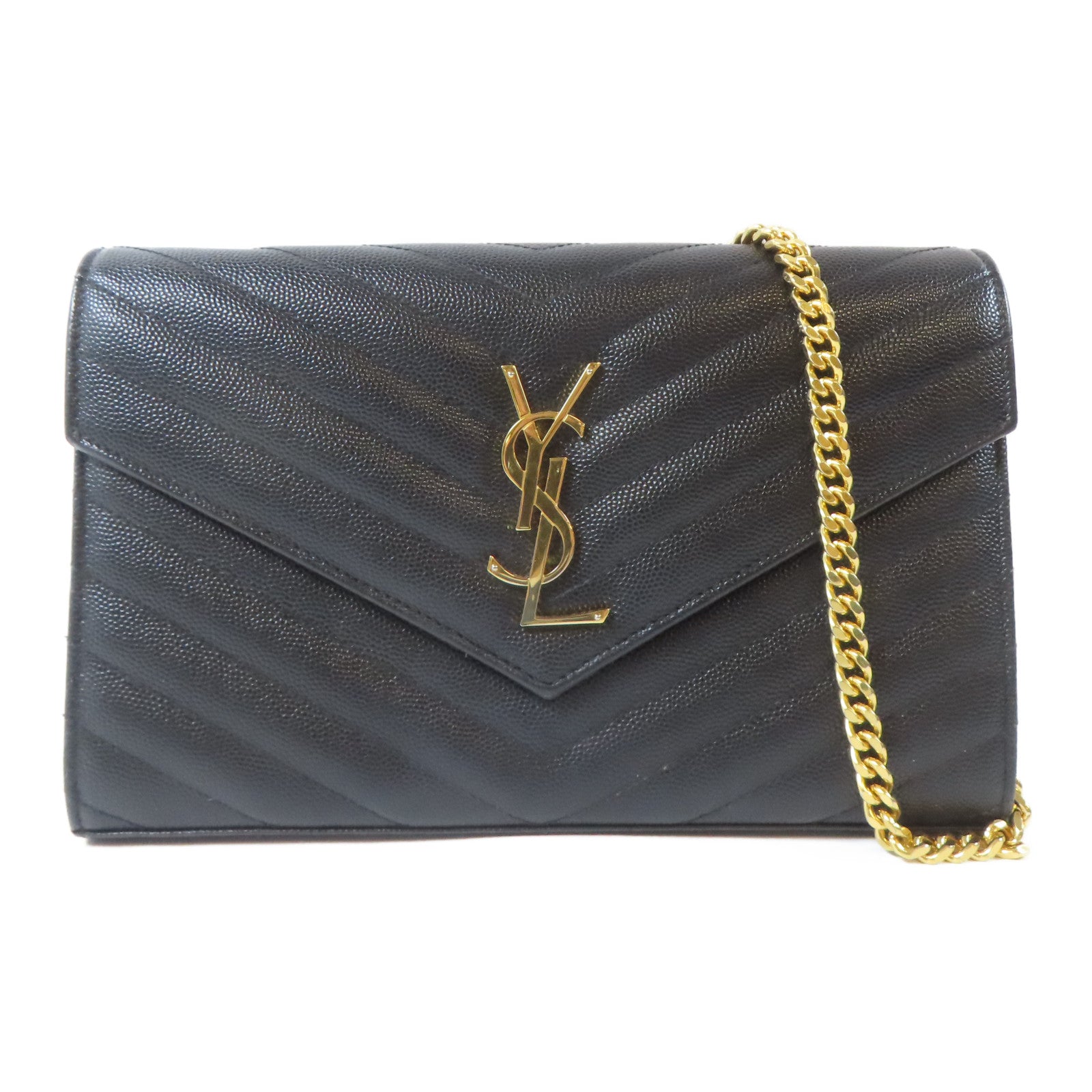 SAINT LAURENT 牛皮皮革Chain Shoulder Bag金扣鏈帶肩背袋黑色