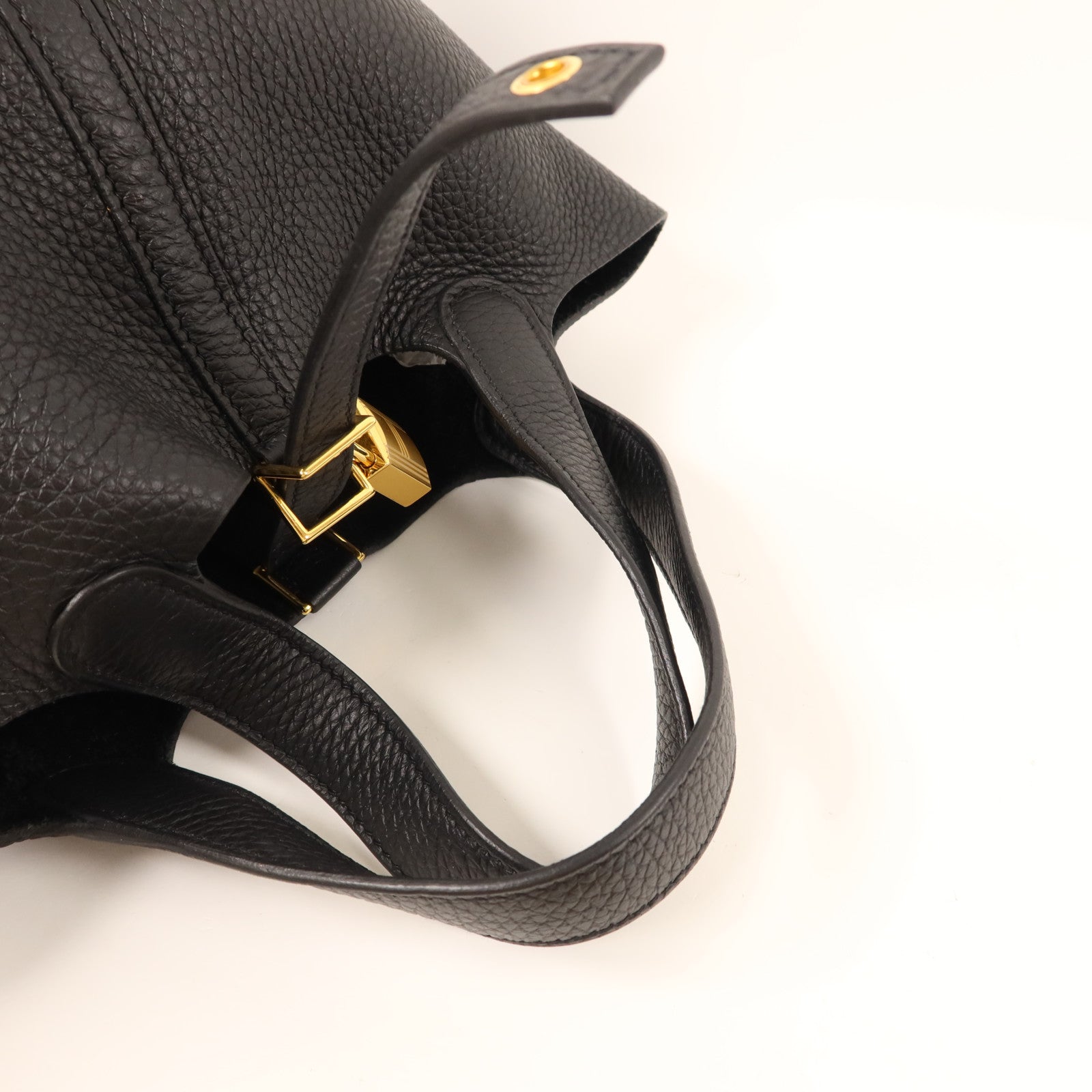 HERMES Clemence皮革Picotin PM金扣手挽袋Noir