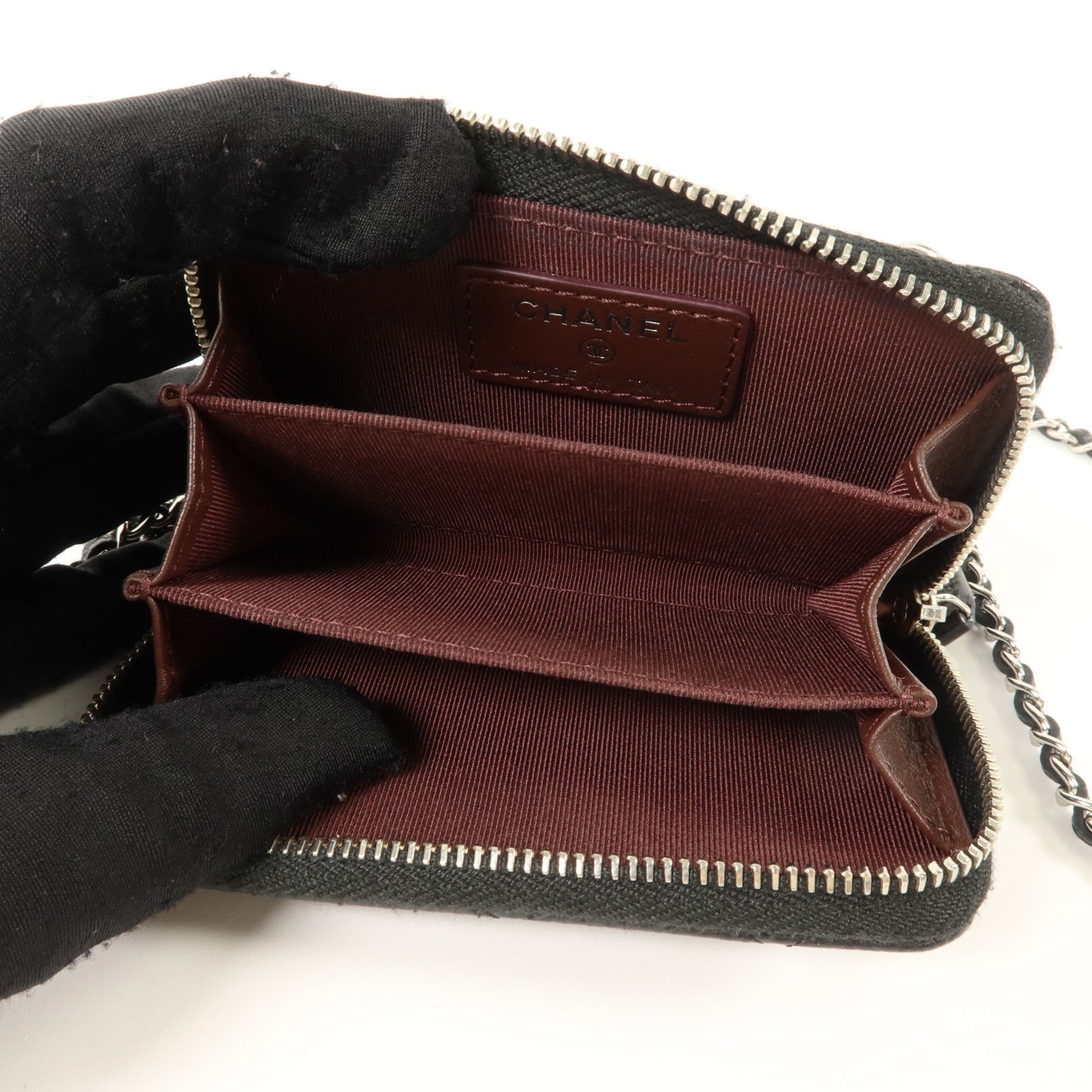 CHANEL 牛皮皮革Classic Zipped Coin Purse With Chain銀扣零錢包