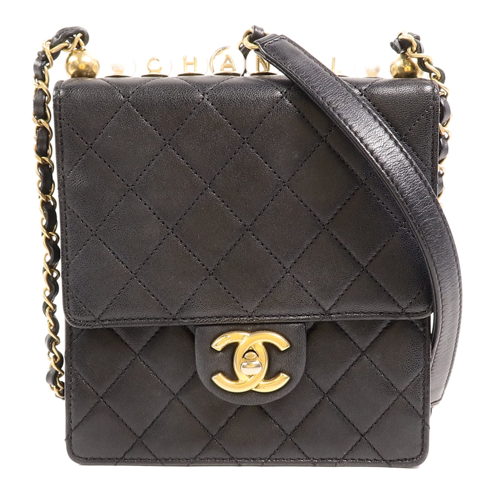 CHANEL 牛皮皮革Matelasse Pearl Chain Bag鏈帶肩背袋