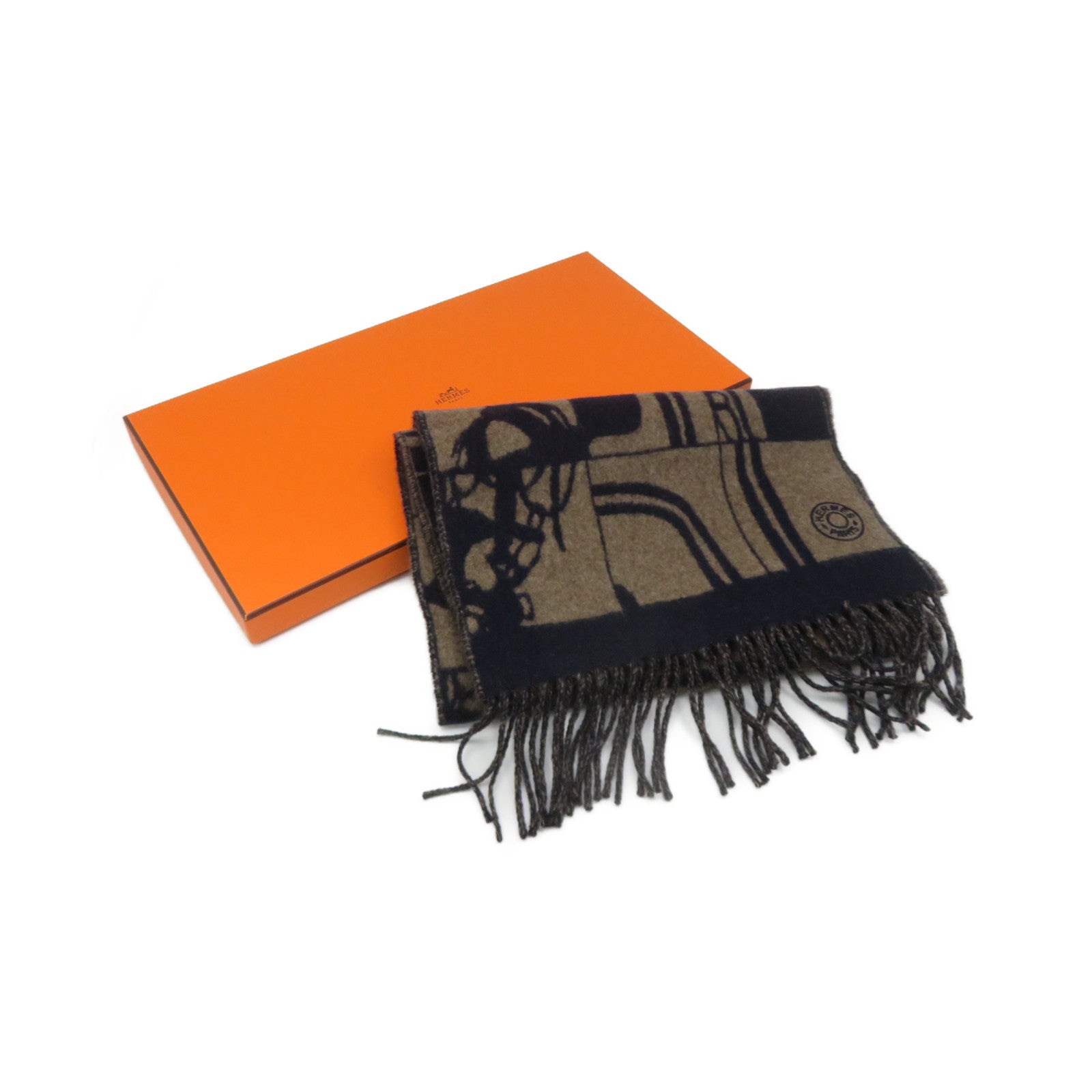 HERMES 【激減優惠精選】羊絨Scarf圍巾棕色/藍色