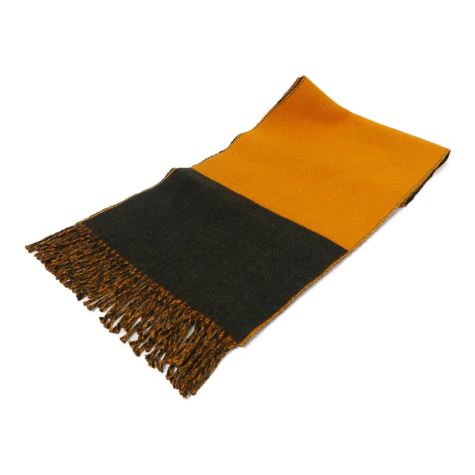 HERMES 羊絨Muffler/Scarf圍巾橙色/深綠色