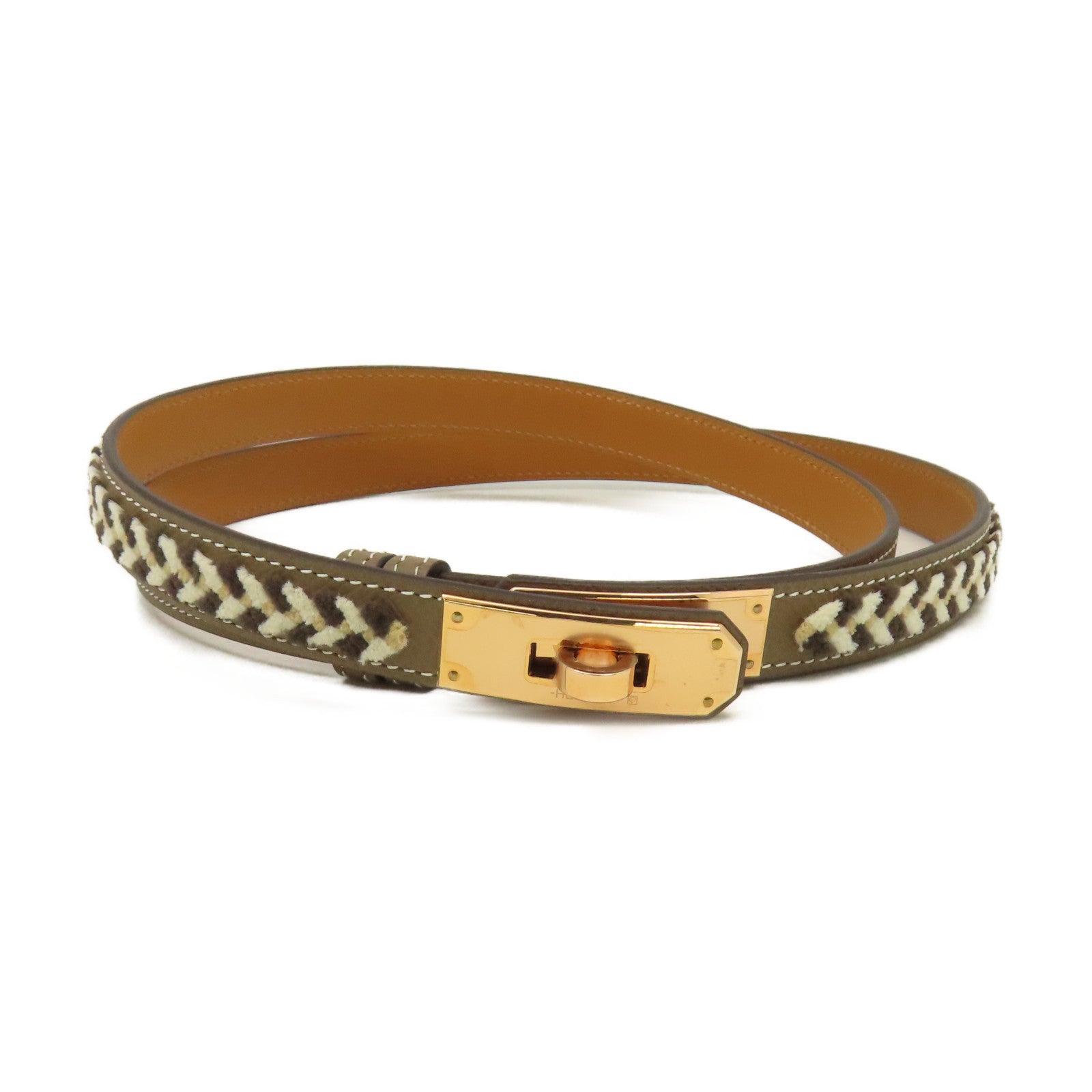 HERMES 【激減優惠】Epsom皮革Kelly Belt金扣皮革帶Etoupe大象灰色