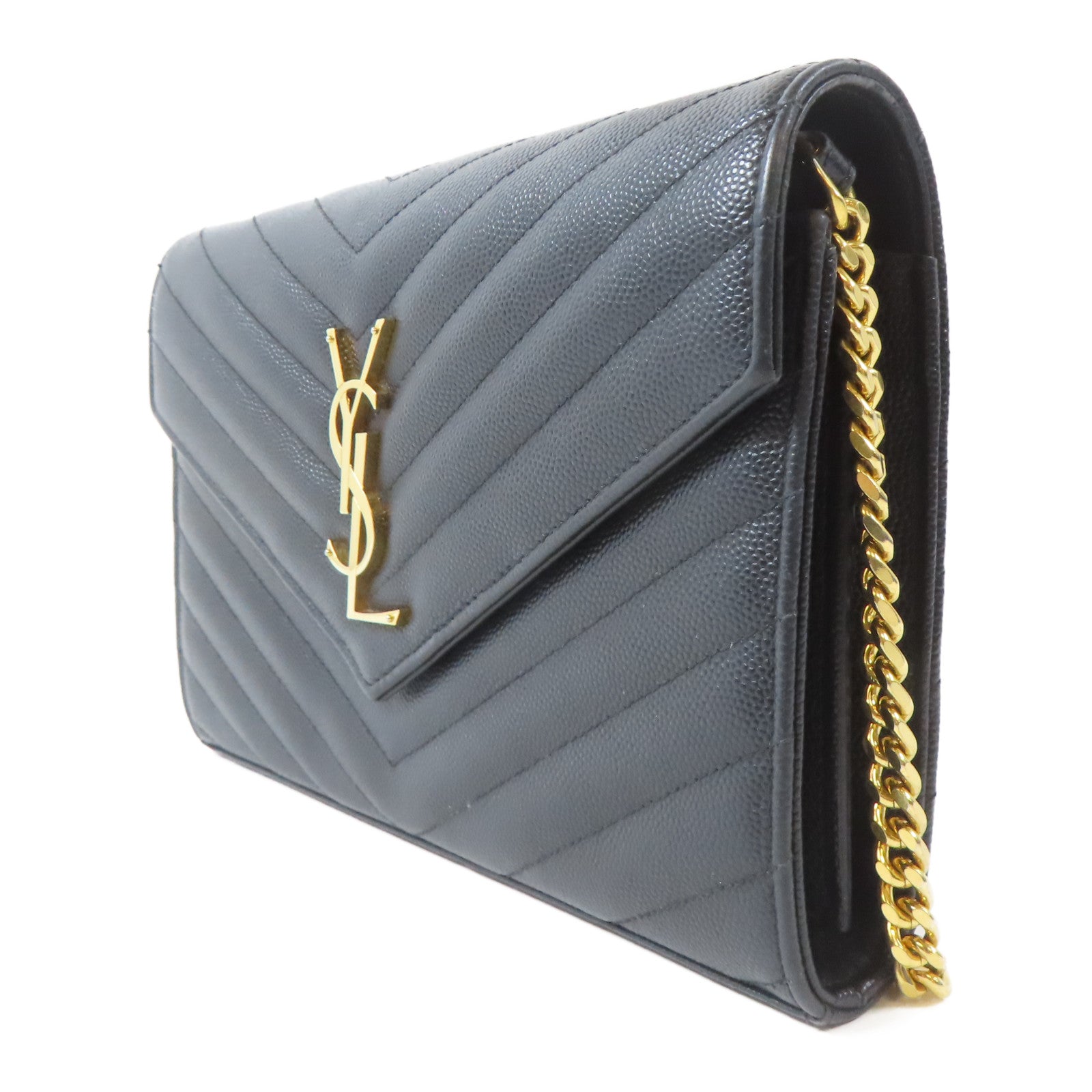 SAINT LAURENT 牛皮皮革Chain Shoulder Bag金扣鏈帶肩背袋黑色