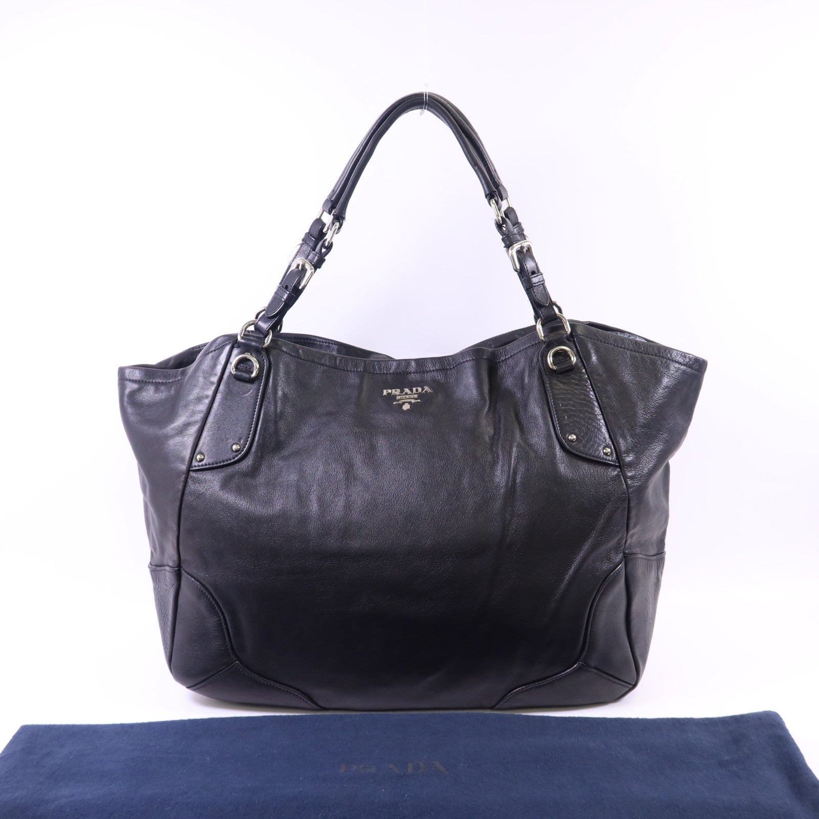 PRADA 牛皮皮革Shoulder Bag銀扣肩背袋