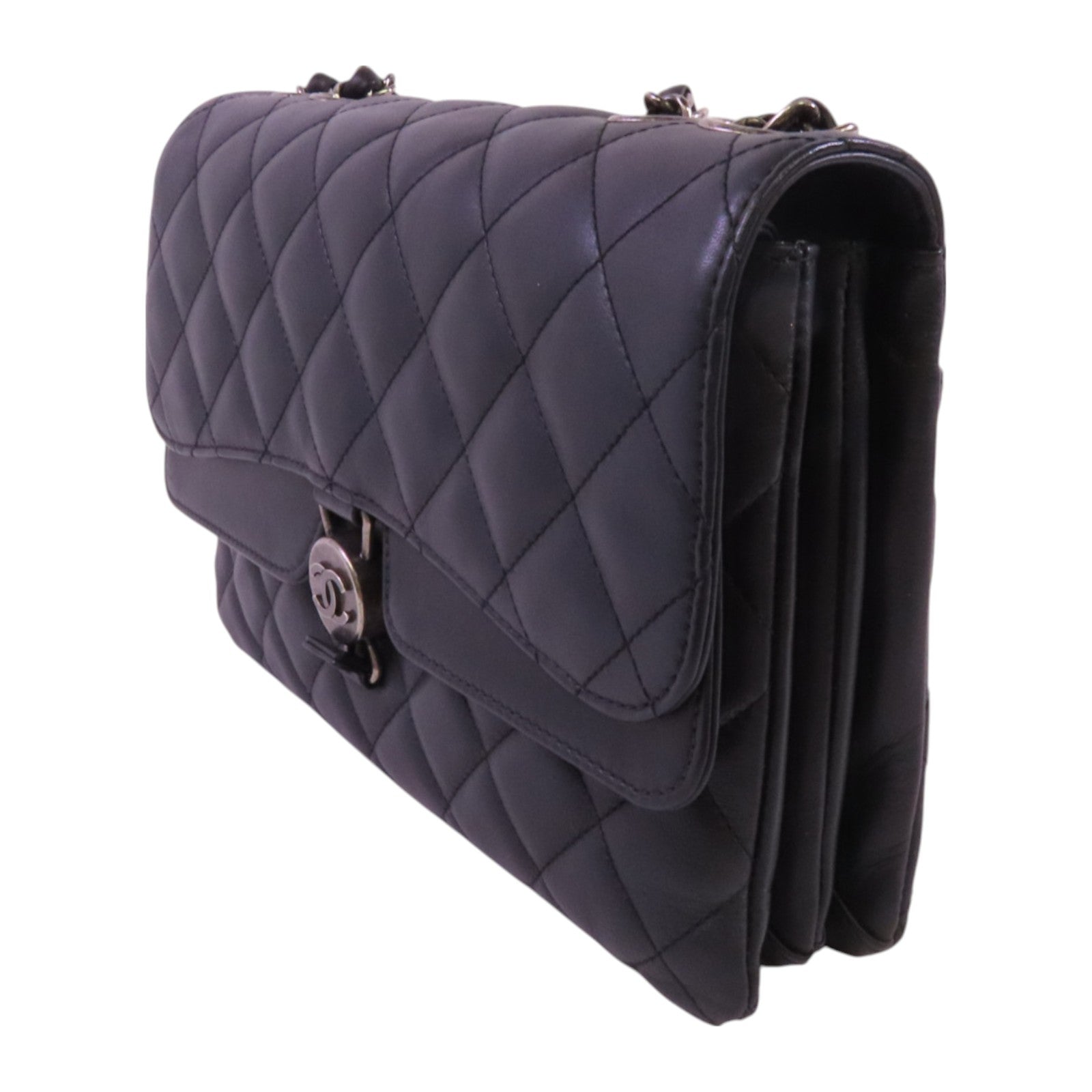 CHANEL 牛皮皮革Chain Shoulder Bag銀扣鏈帶肩背袋