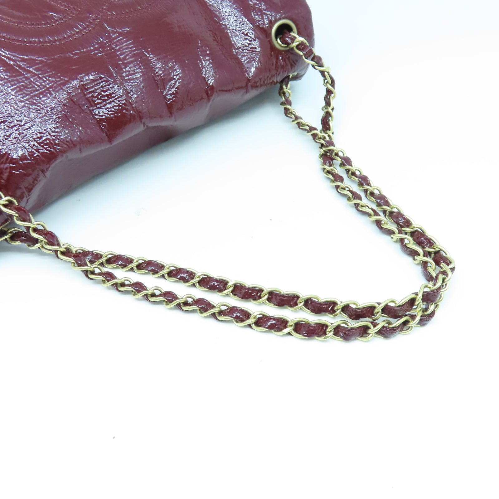 CHANEL 【激減優惠】漆皮皮革Shoulder Bag金扣鏈帶肩背袋深紅色