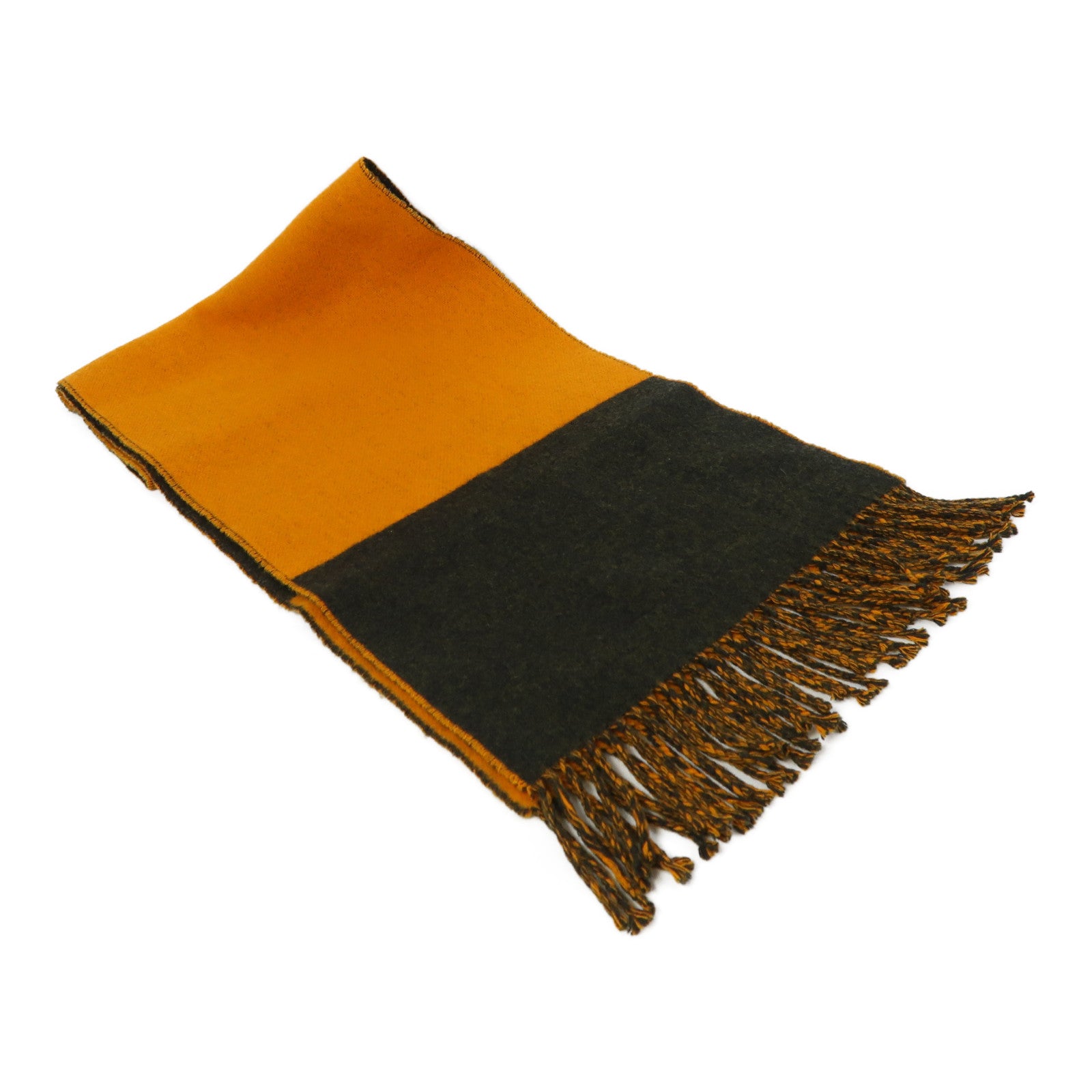 HERMES 羊絨Muffler/Scarf圍巾橙色/深綠色
