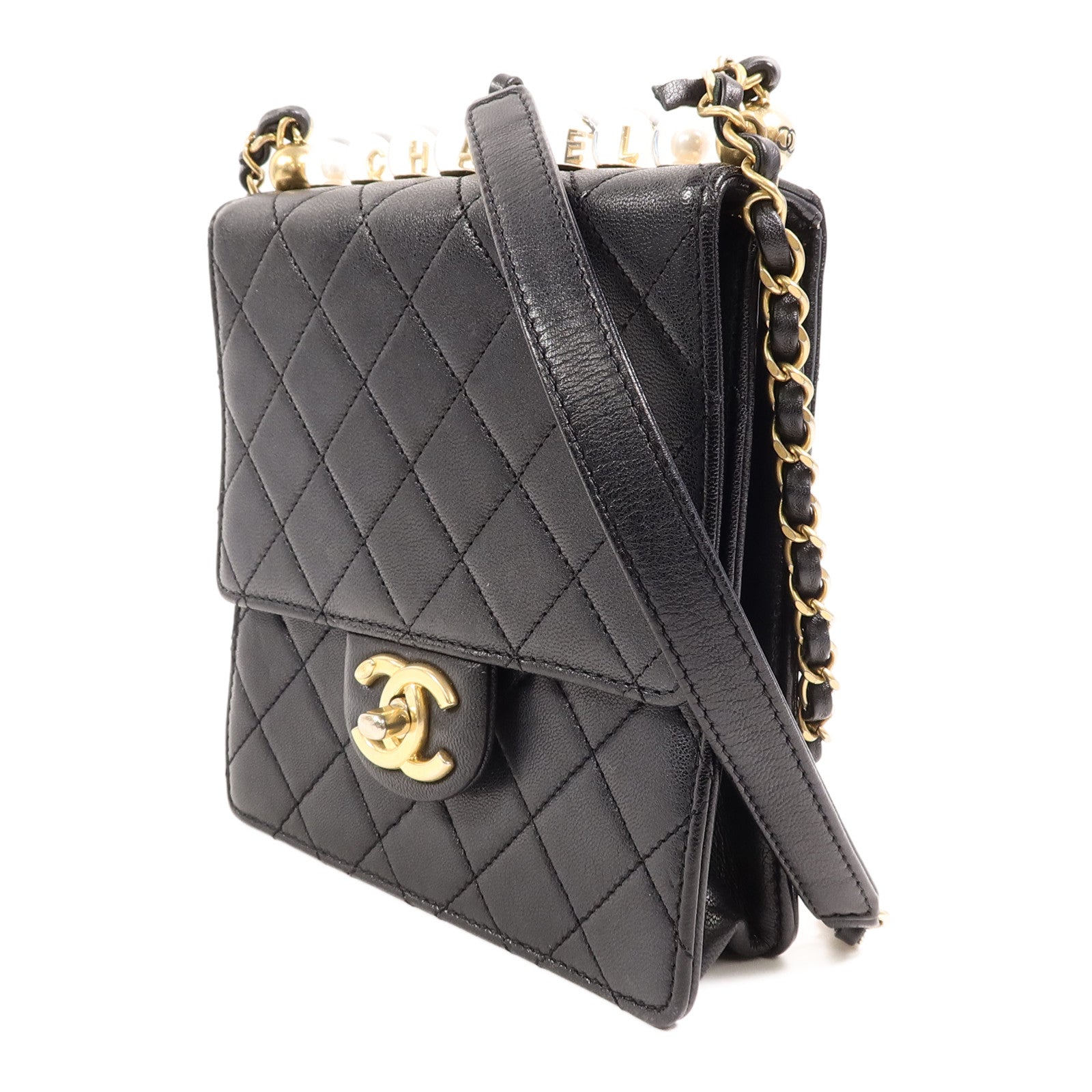 CHANEL 牛皮皮革Matelasse Pearl Chain Bag鏈帶肩背袋