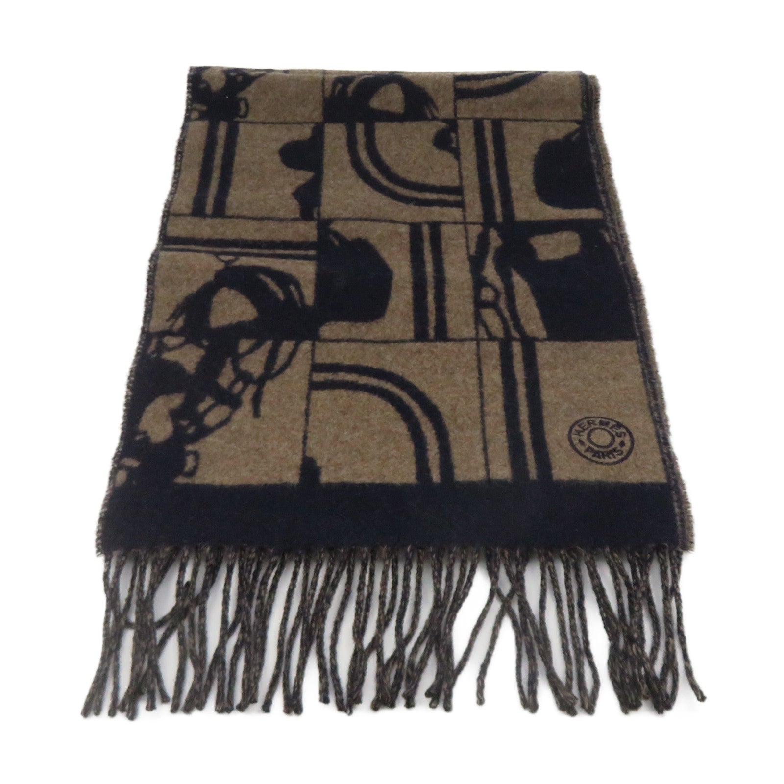 HERMES 【激減優惠精選】羊絨Scarf圍巾棕色/藍色