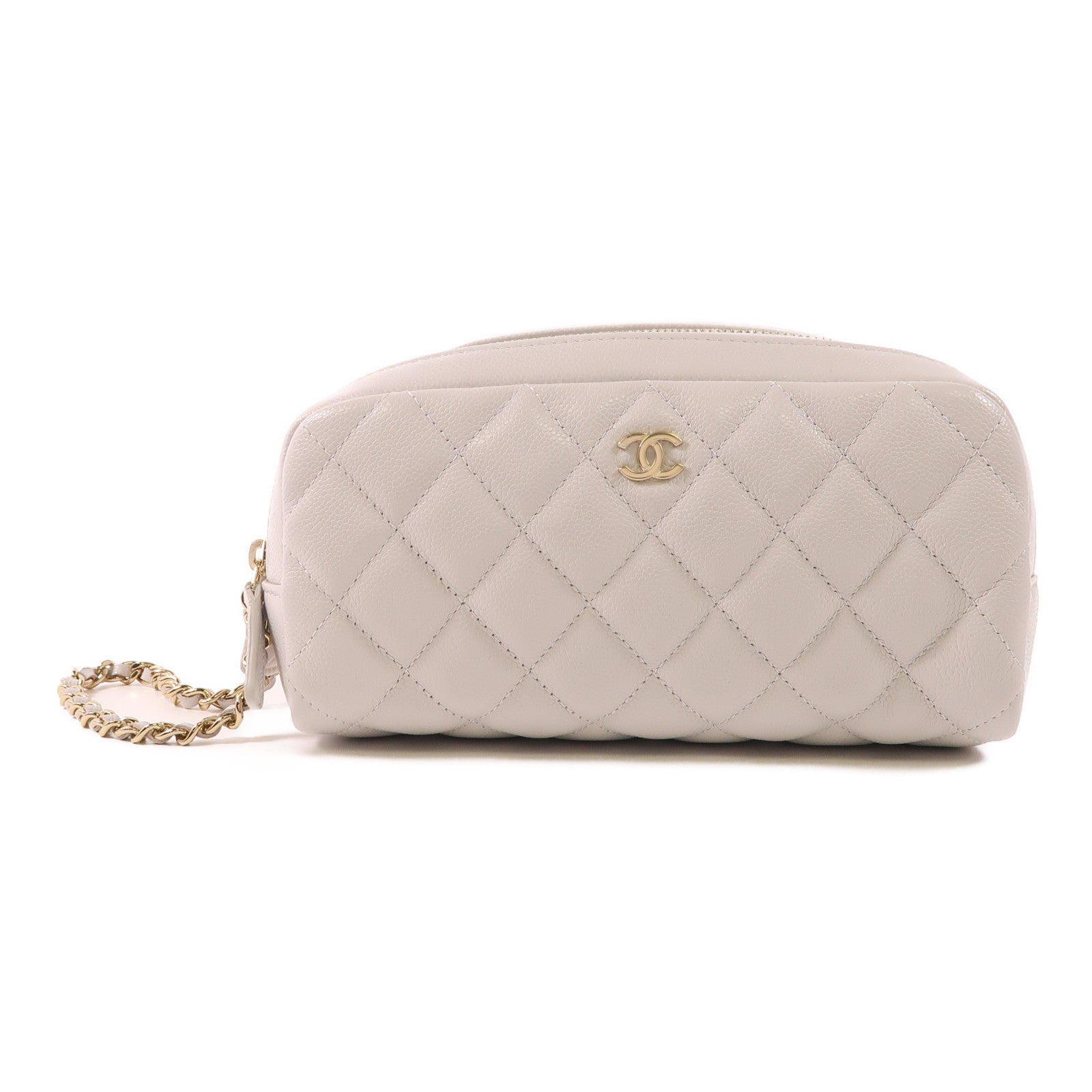 CHANEL CC GHW Pouch Calfskin Leather Light Gray