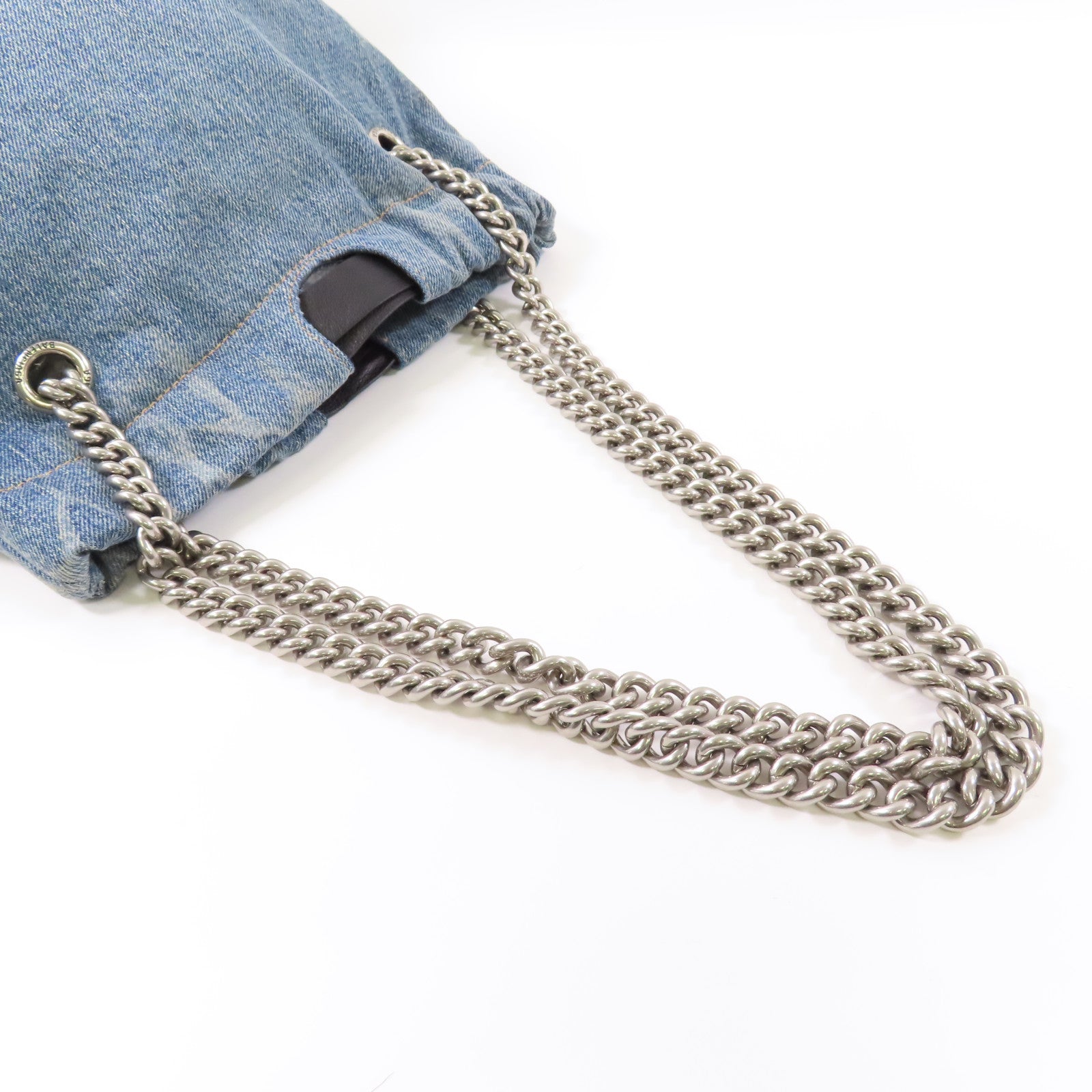 BALENCIAGA 牛仔布Cruch Small Tote銀扣鏈帶肩背袋