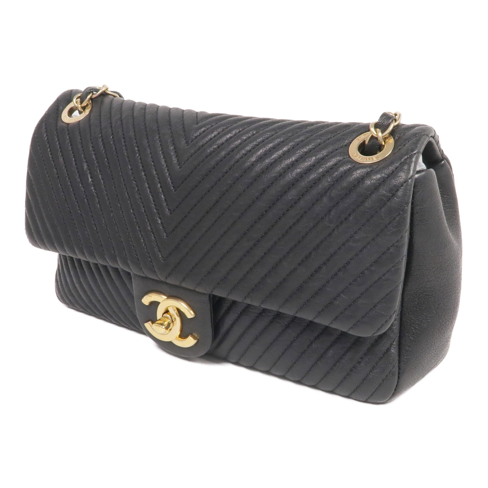 CHANEL 牛皮皮革Chain Shoulder金扣鏈帶肩背袋