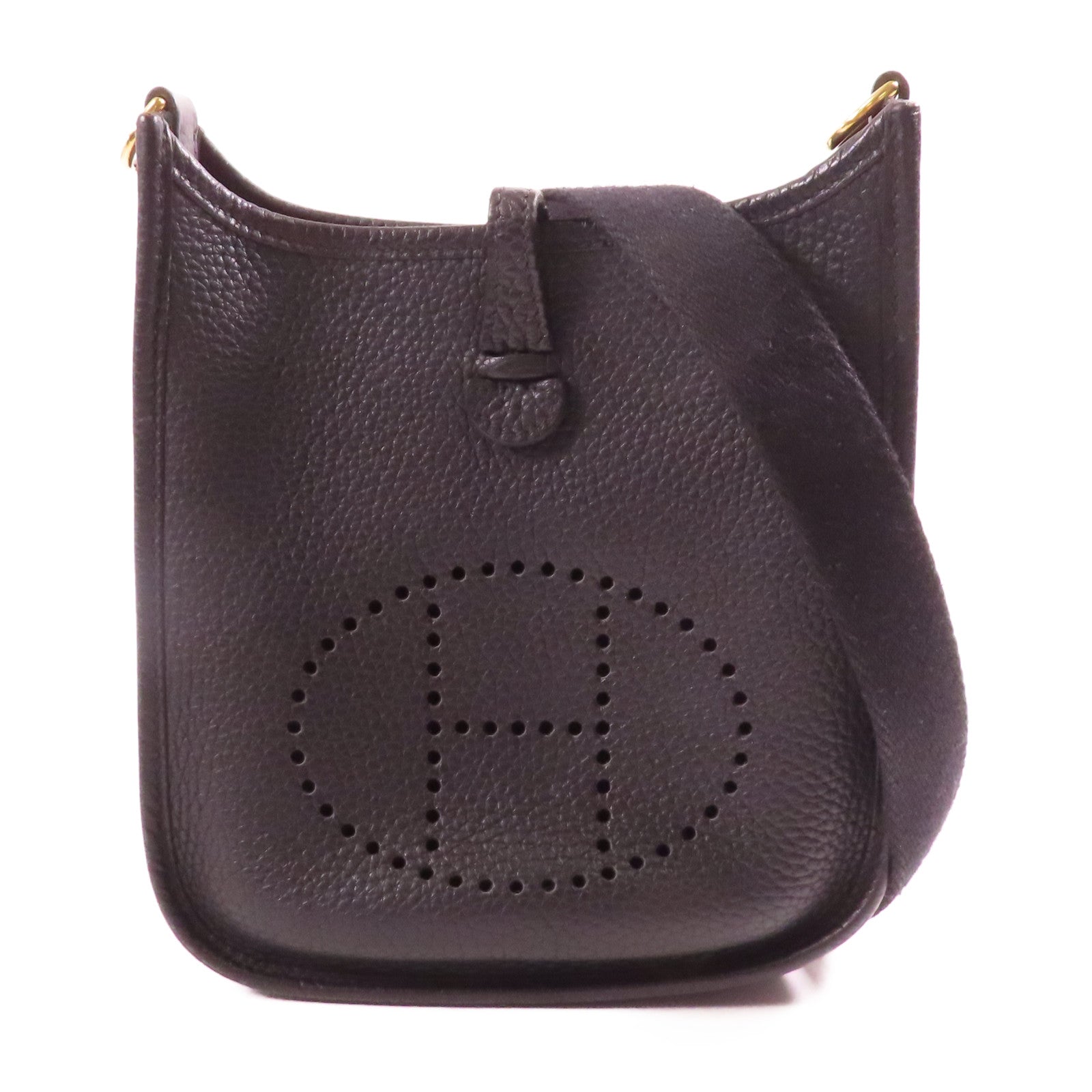 HERMES GHW Evelyne TPM Shoulder Bag Taurillon Clemence Leather Stamp Y 89 Noir