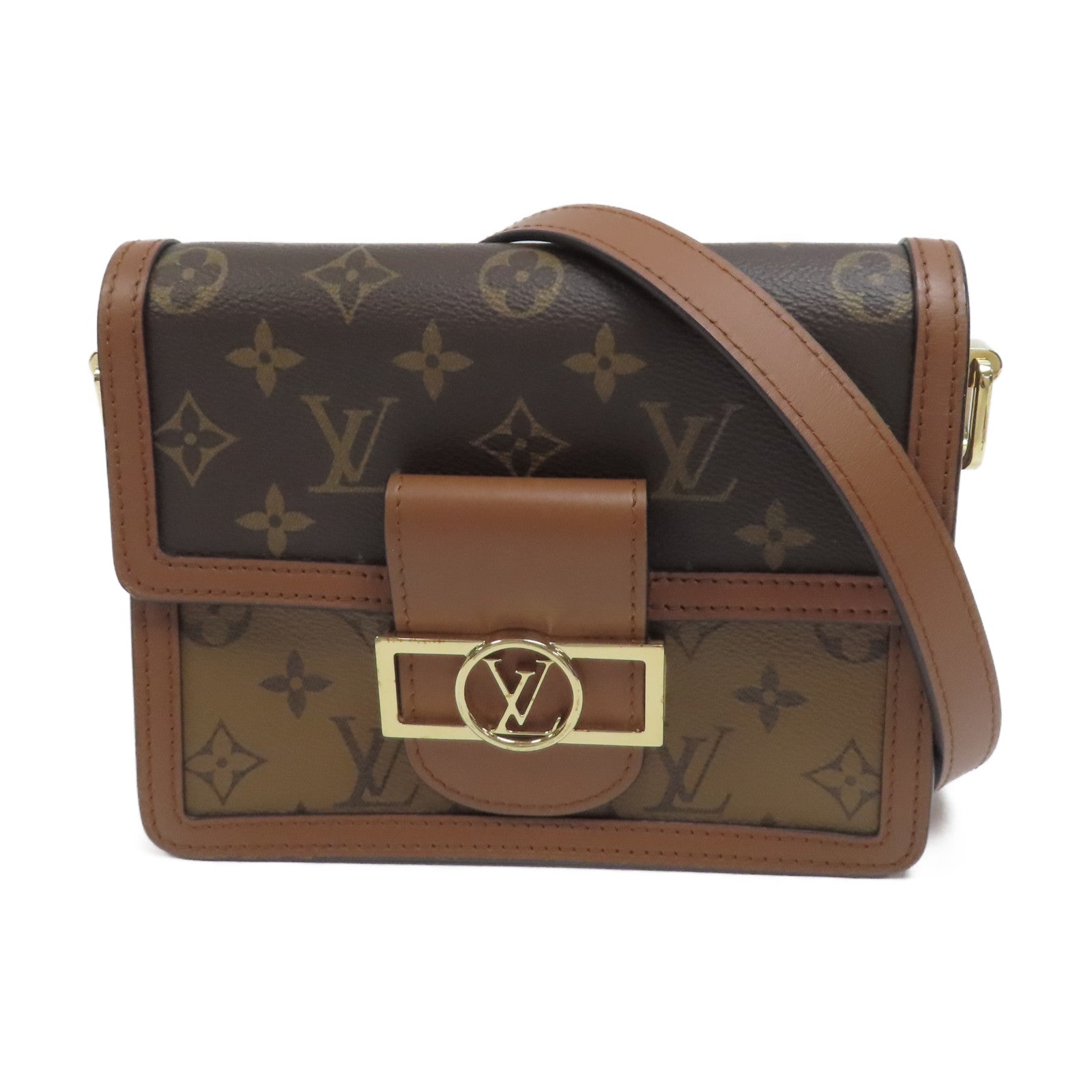 LOUIS VUITTON Monogram Reverse Mini Dauphine金扣肩背袋啡色