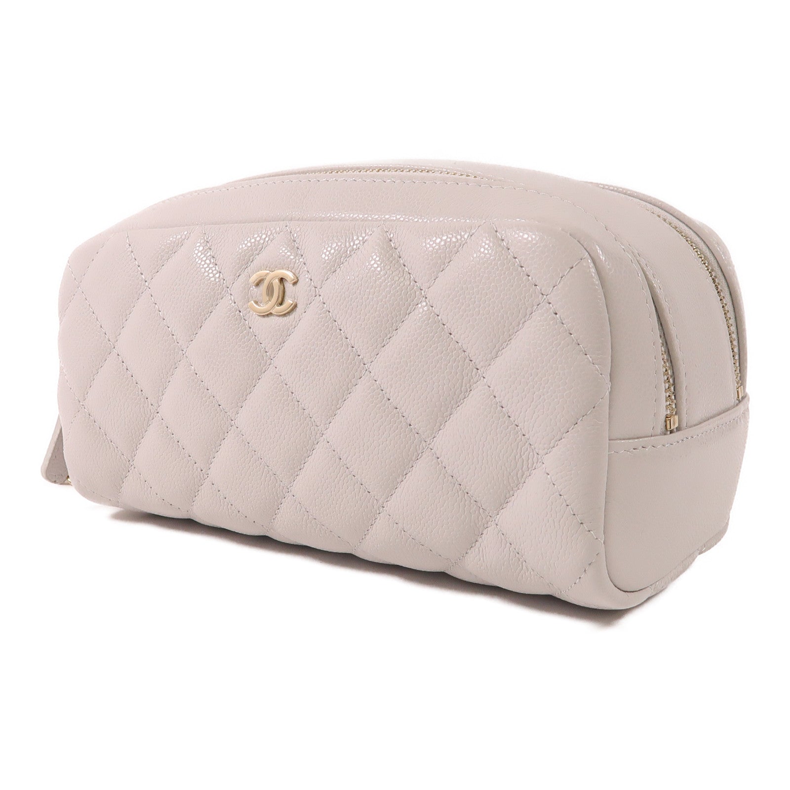 CHANEL CC GHW Pouch Calfskin Leather Light Gray