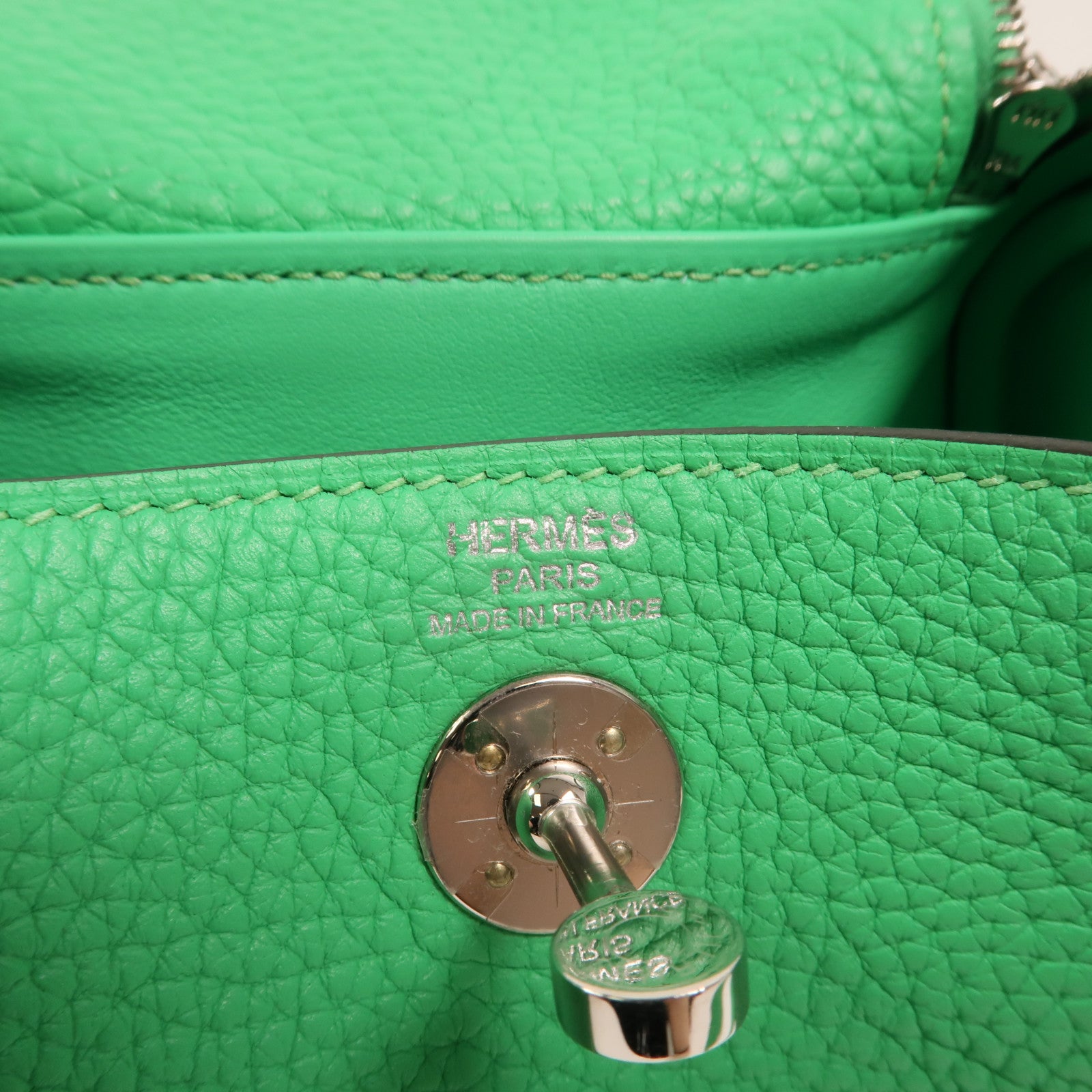 HERMES Clemence皮革Mini Lindy銀扣手挽肩背兩用袋Vert Comic