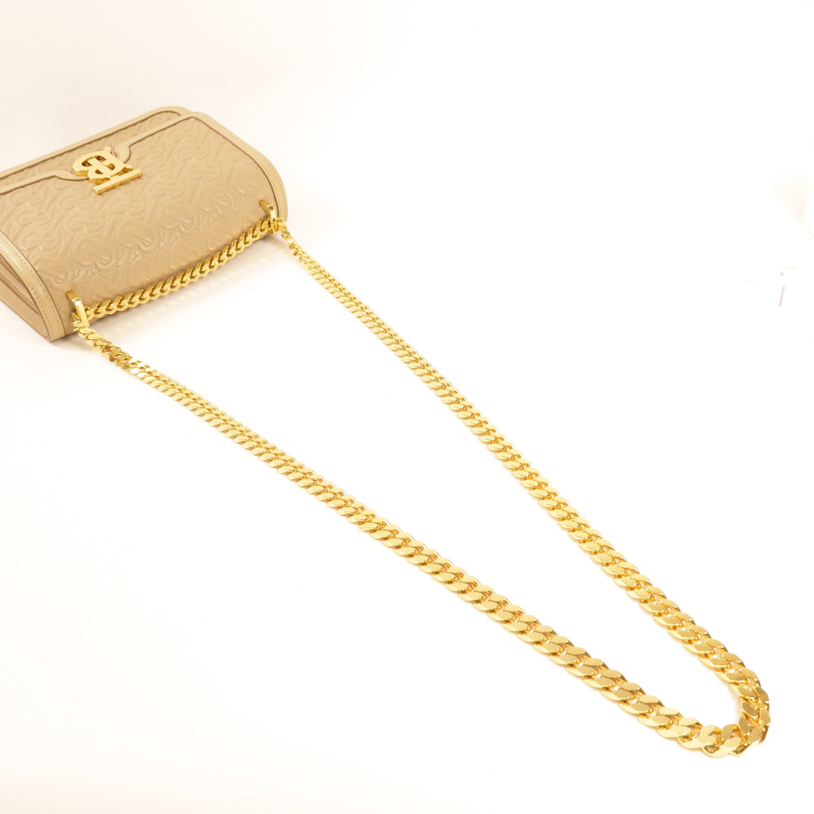 BURBERRY 牛皮皮革Chain Shoulder金扣鏈帶肩背袋米色