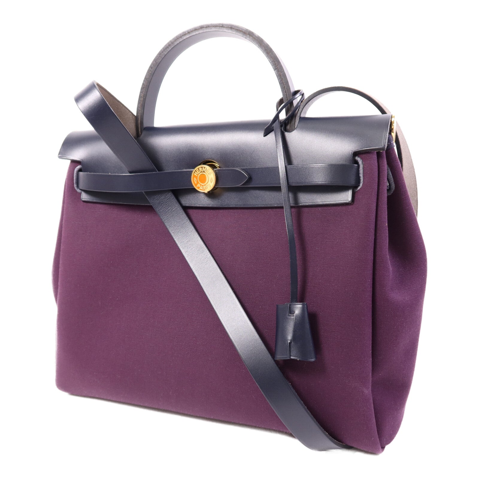 HERMES 帆布Herbag PM金扣手挽肩背兩用袋Cassis