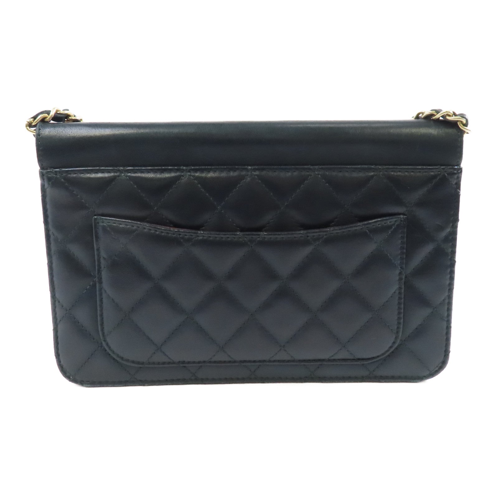 CHANEL 菱格牛皮皮革Chain Shoulder金扣鏈帶肩背袋深綠色