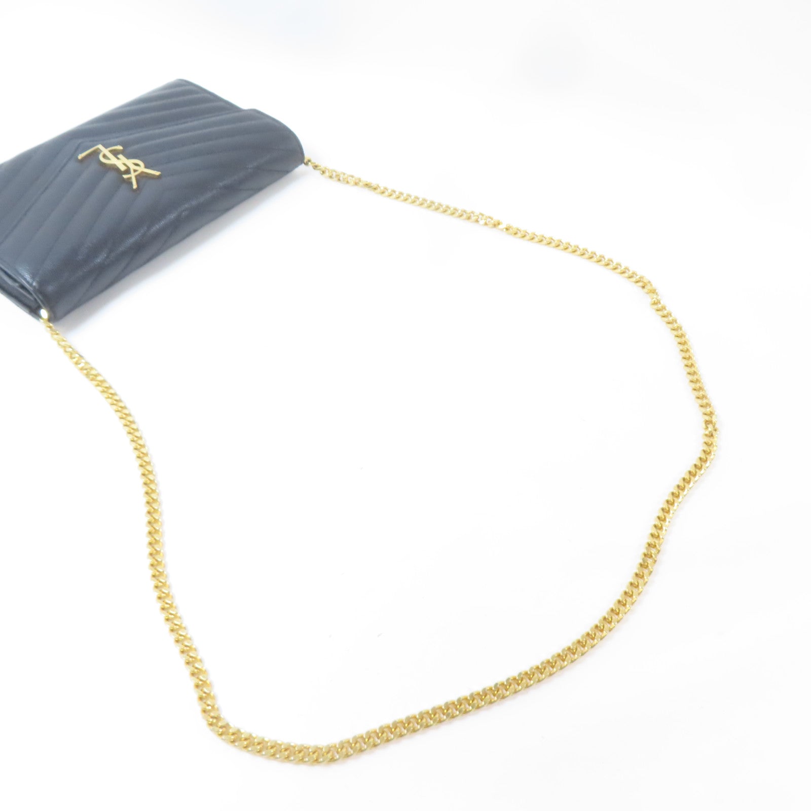 SAINT LAURENT 牛皮皮革Chain Shoulder Bag金扣鏈帶肩背袋黑色