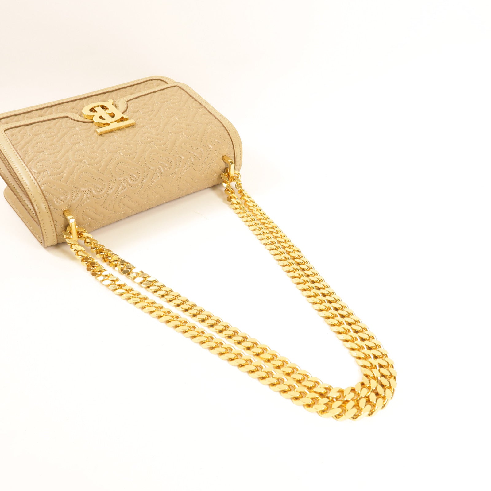 BURBERRY 牛皮皮革Chain Shoulder金扣鏈帶肩背袋米色