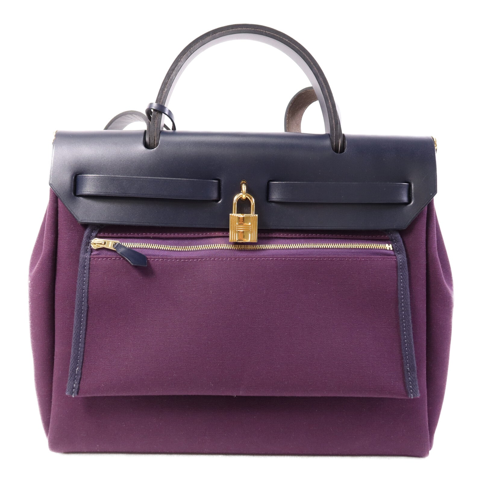 HERMES 帆布Herbag PM金扣手挽肩背兩用袋Cassis