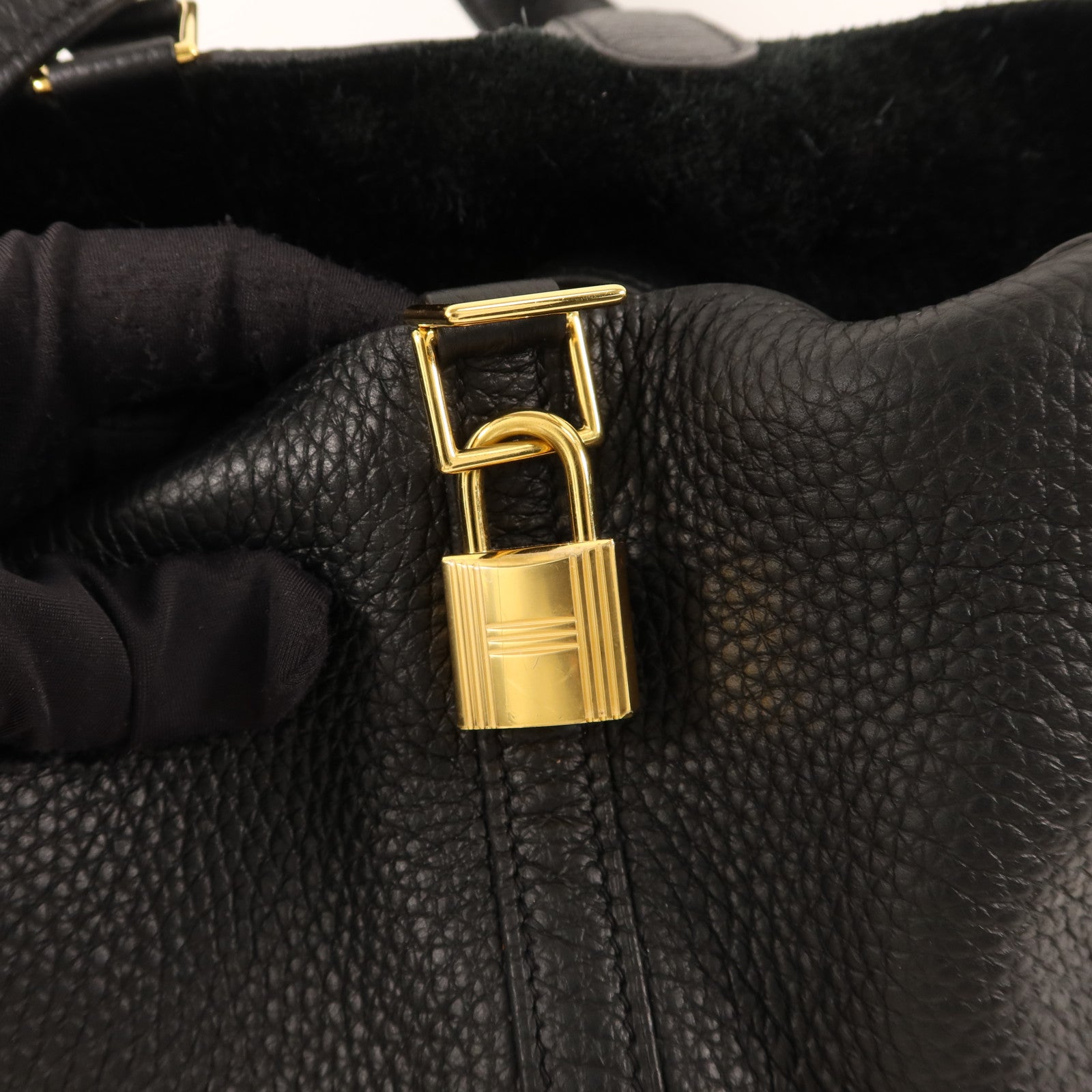 HERMES Clemence皮革Picotin PM金扣手挽袋Noir