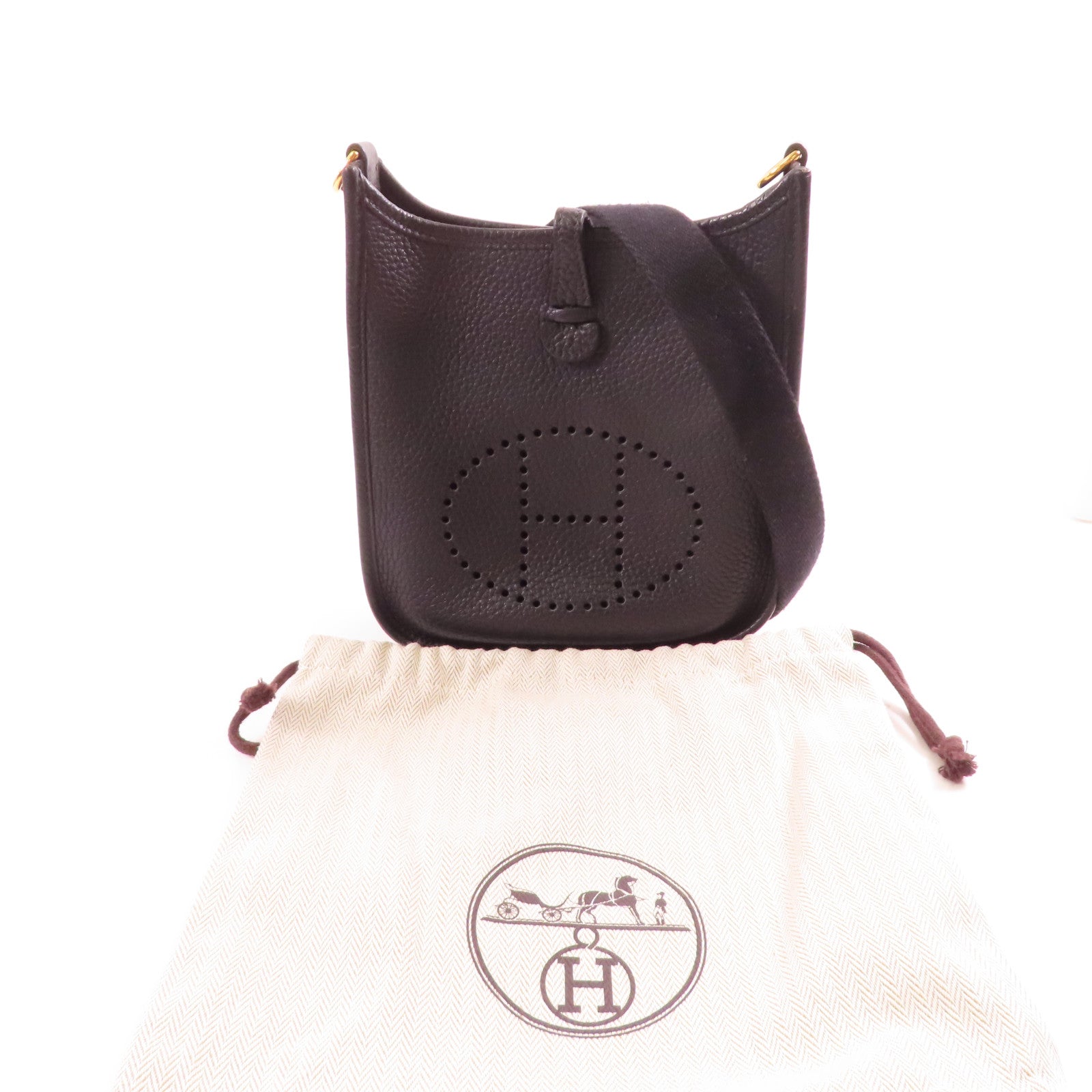 HERMES GHW Evelyne TPM Shoulder Bag Taurillon Clemence Leather Stamp Y 89 Noir