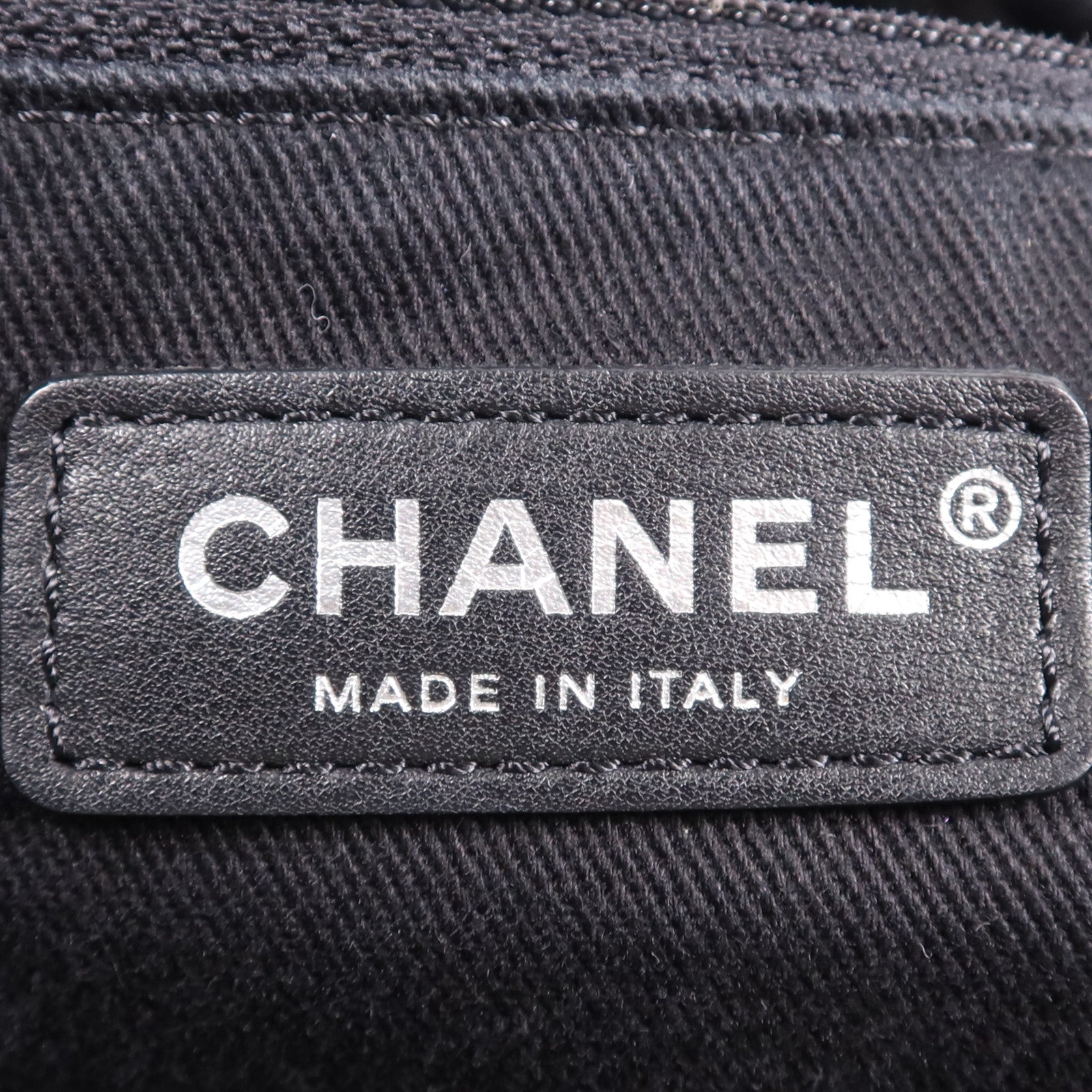 CHANEL 帆布/皮革Deauville Tote Bag銀扣鏈帶肩背袋