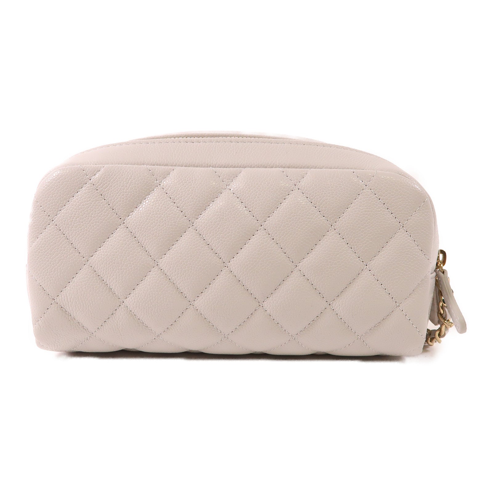 CHANEL CC GHW Pouch Calfskin Leather Light Gray