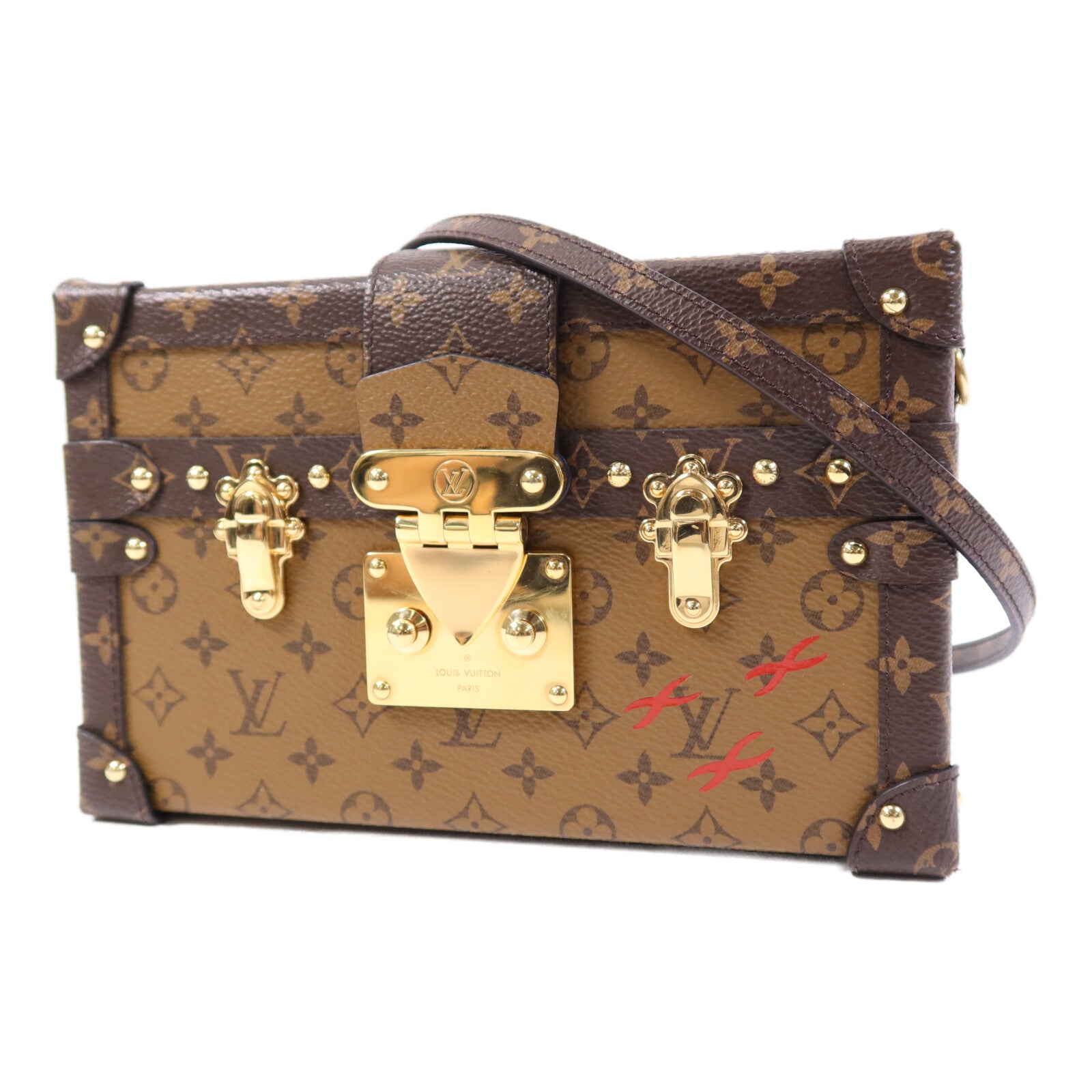 LOUIS VUITTON Monogram Reverse Petite Malle金扣肩背袋