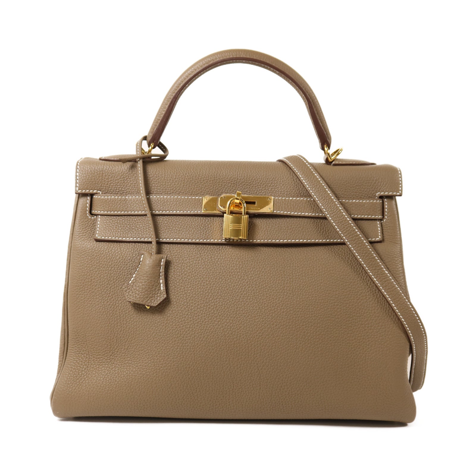 HERMES 【激減優惠】Togo皮革Kelly 32金扣手挽肩背兩用袋Etoupe