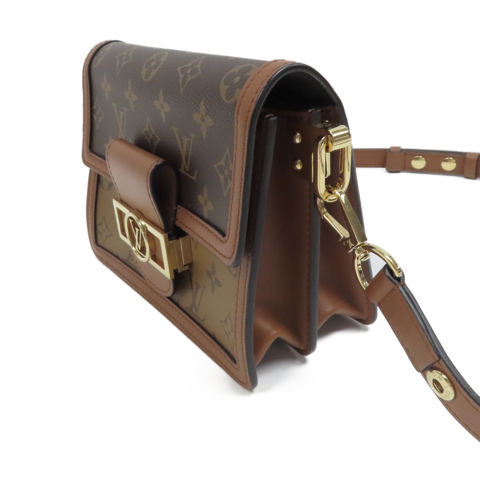 LOUIS VUITTON Monogram Reverse Mini Dauphine金扣肩背袋啡色
