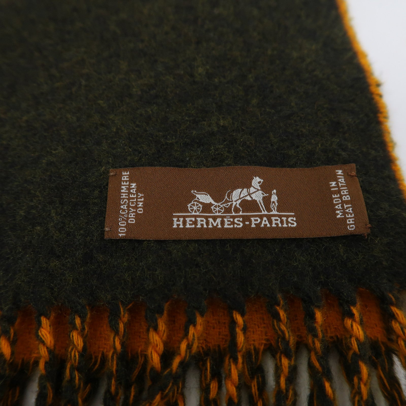 HERMES 羊絨Muffler/Scarf圍巾橙色/深綠色