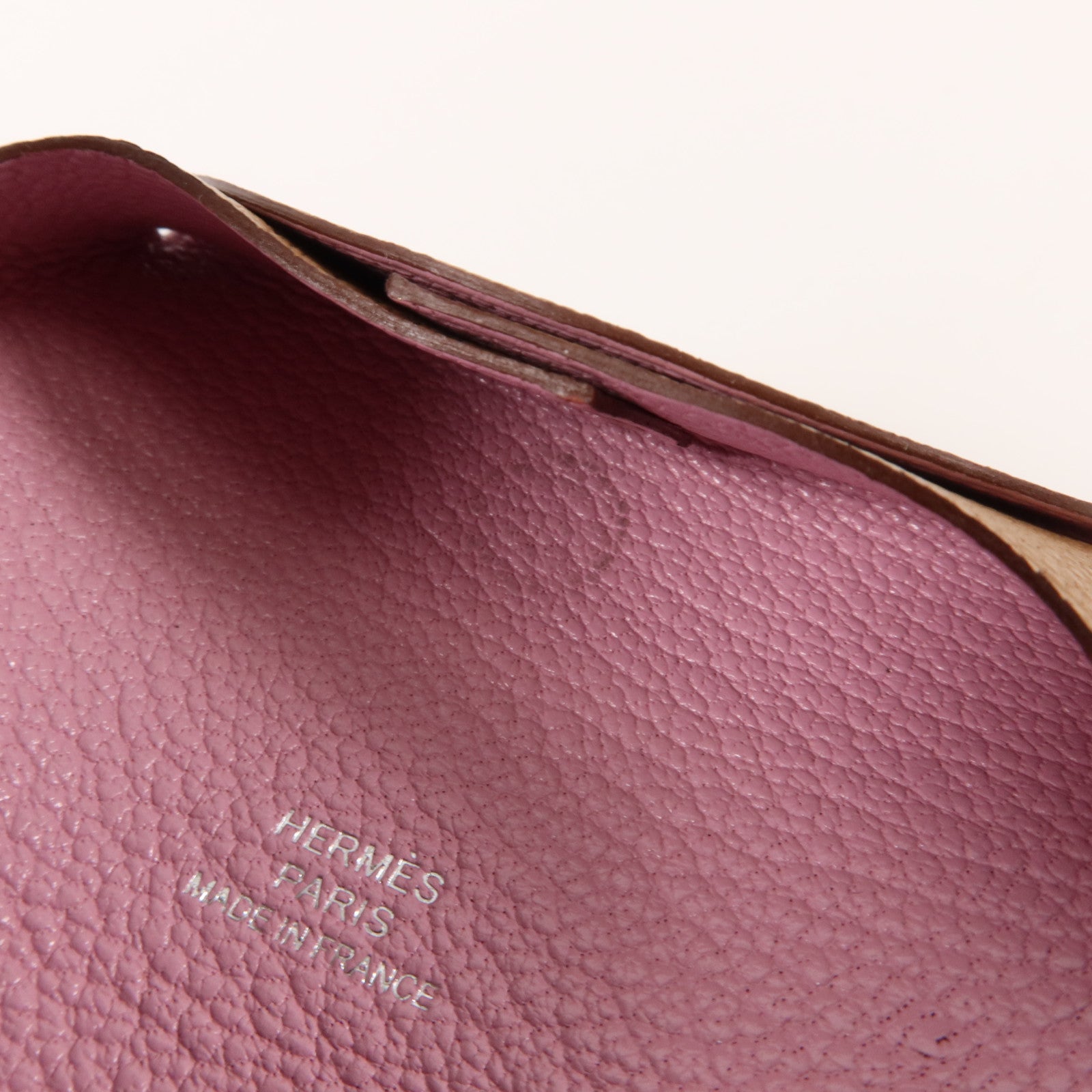 HERMES Chevre皮革/Mysore皮革Bastia零錢包Quebracho/Mauve Sylvestre