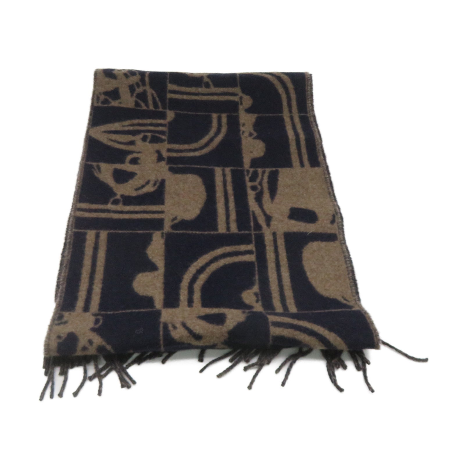 HERMES 【激減優惠精選】羊絨Scarf圍巾棕色/藍色