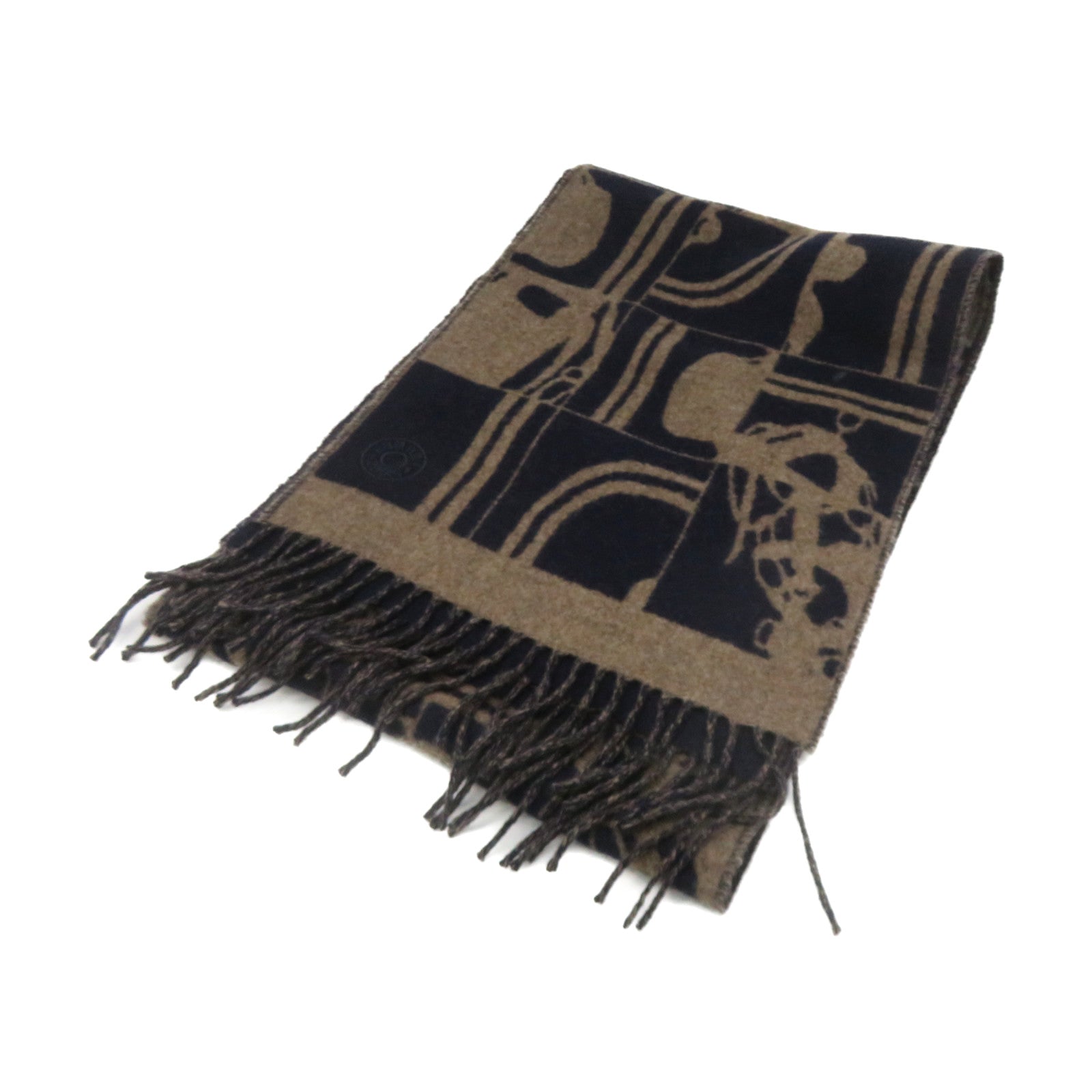 HERMES 【激減優惠精選】羊絨Scarf圍巾棕色/藍色