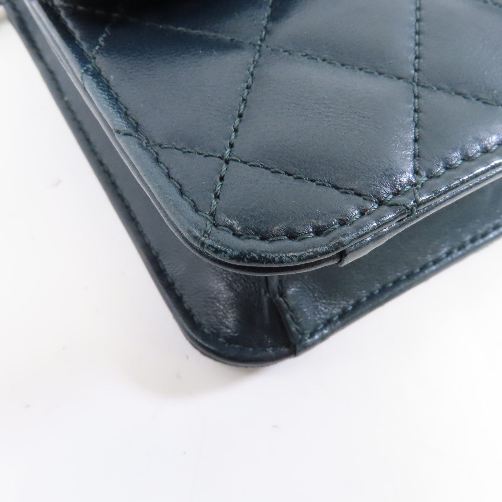 CHANEL 【激減優惠】菱格牛皮皮革Chain Shoulder金扣鏈帶肩背袋深綠色