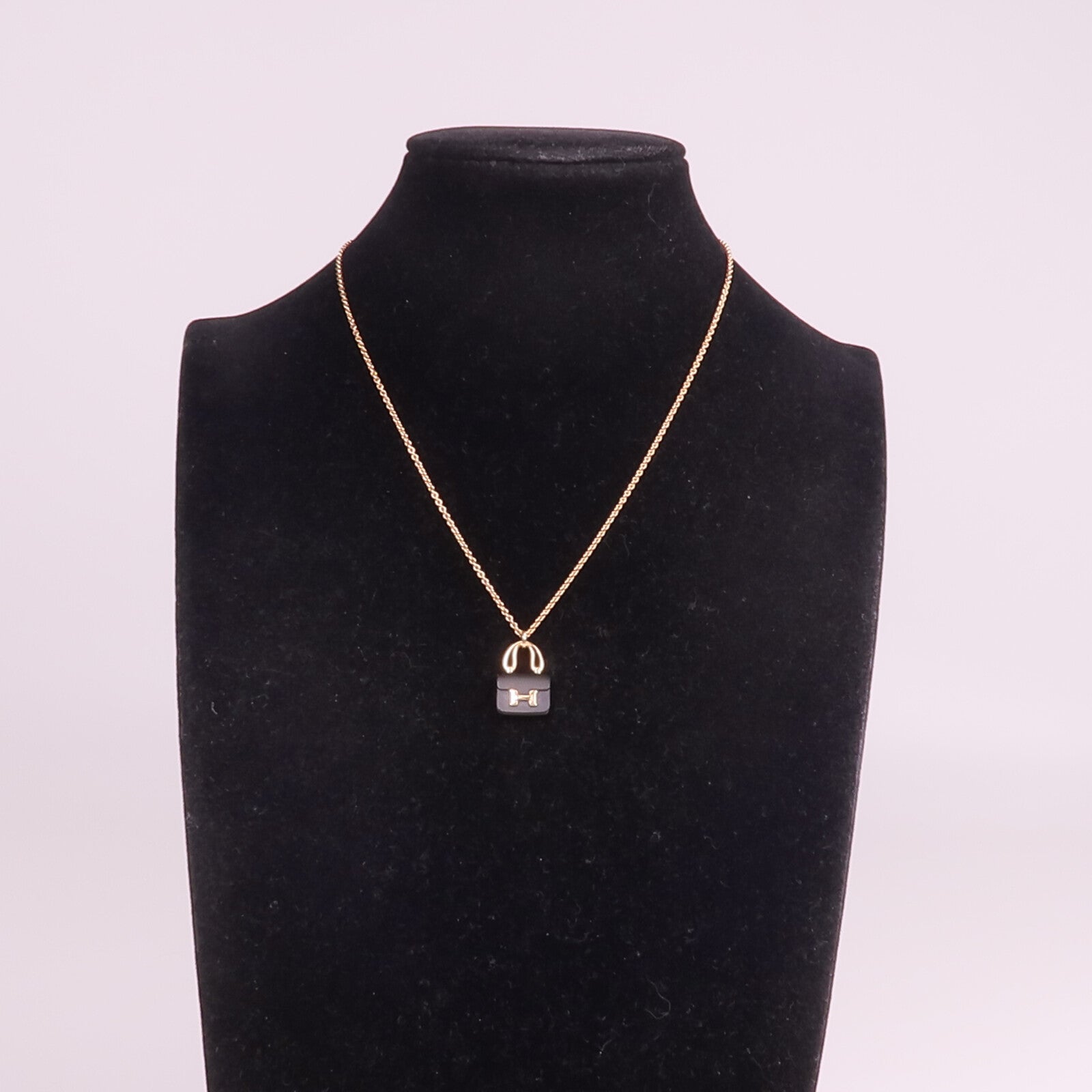 HERMES 18K玫瑰金Constance Necklace黑玉項鍊