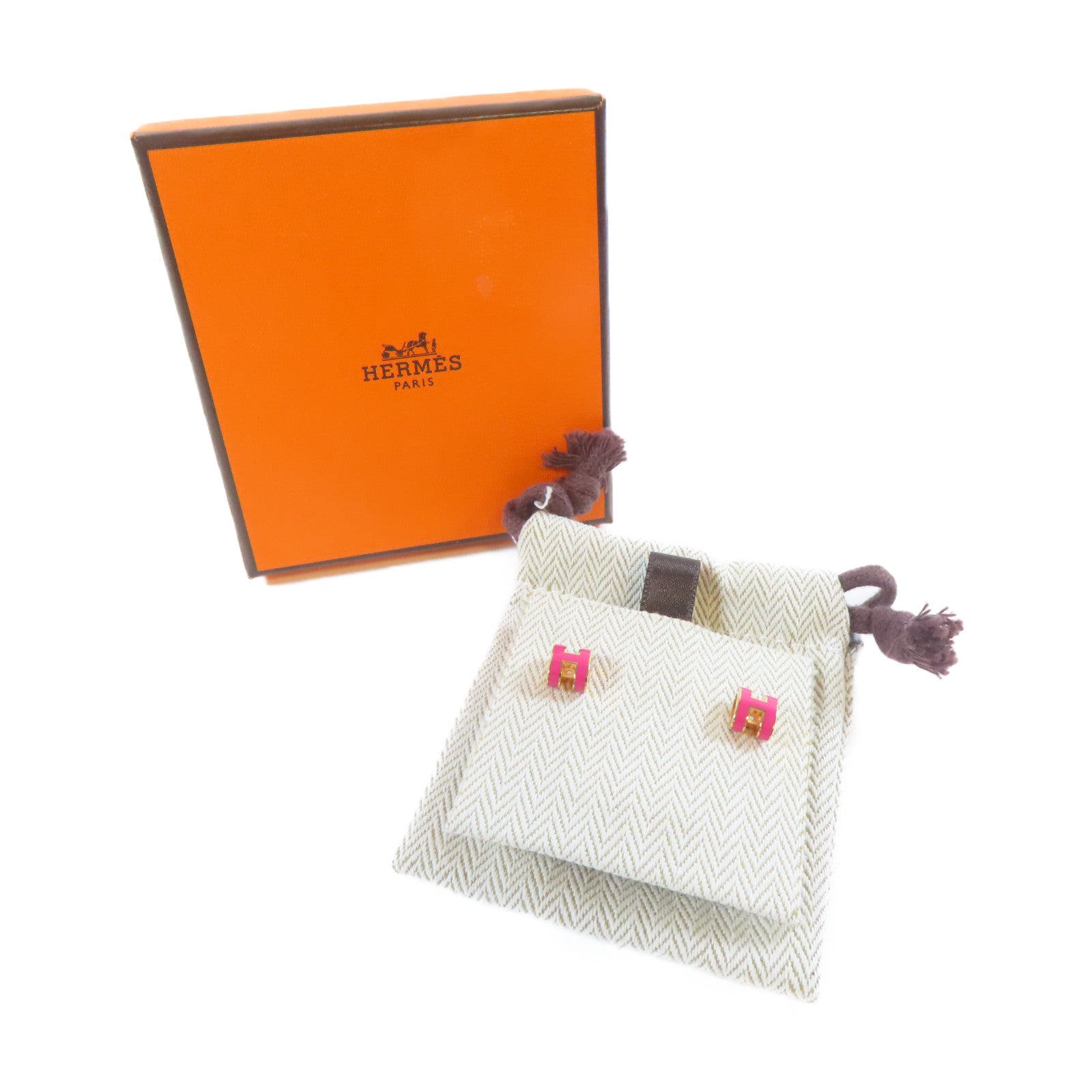 HERMES 金屬Mini Pop H Earrings耳環金色/粉紅色