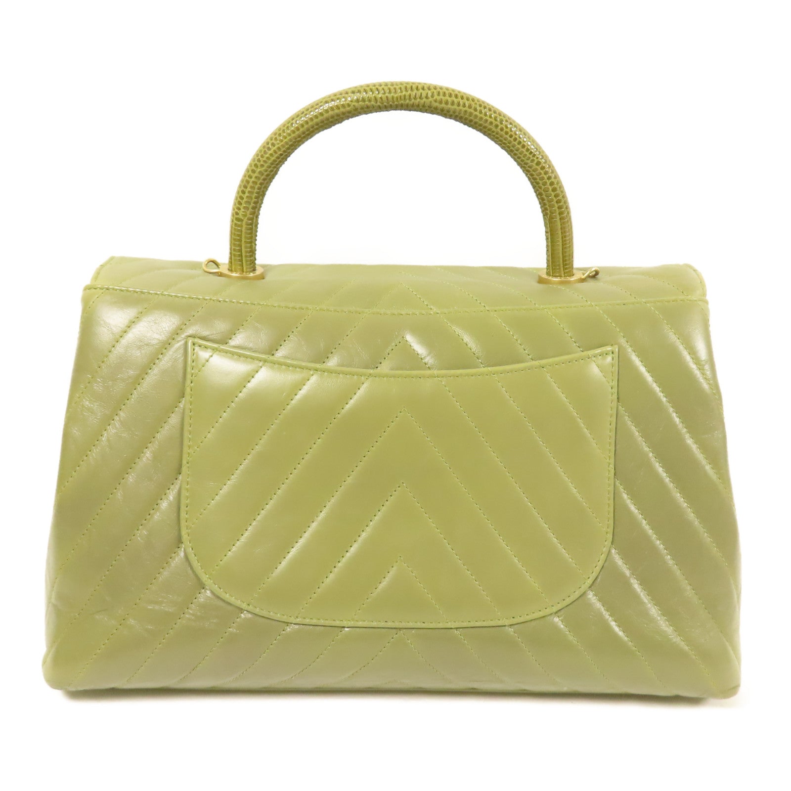 CHANEL 牛皮皮革/蜥蝪皮革Coco Handle Large金扣鏈帶手挽肩背兩用袋